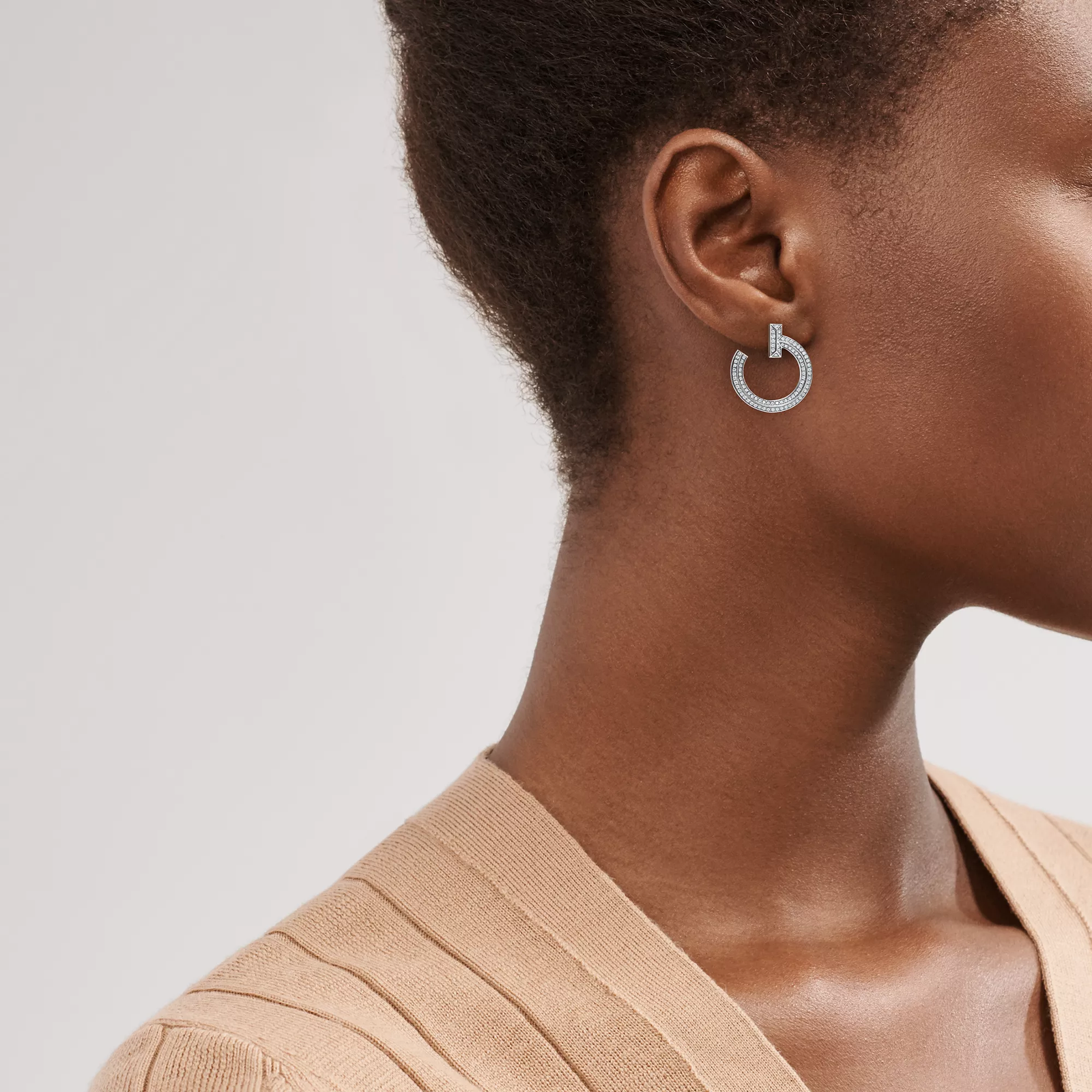 T1 Open Hoop Earrings in White Gold with Diamonds