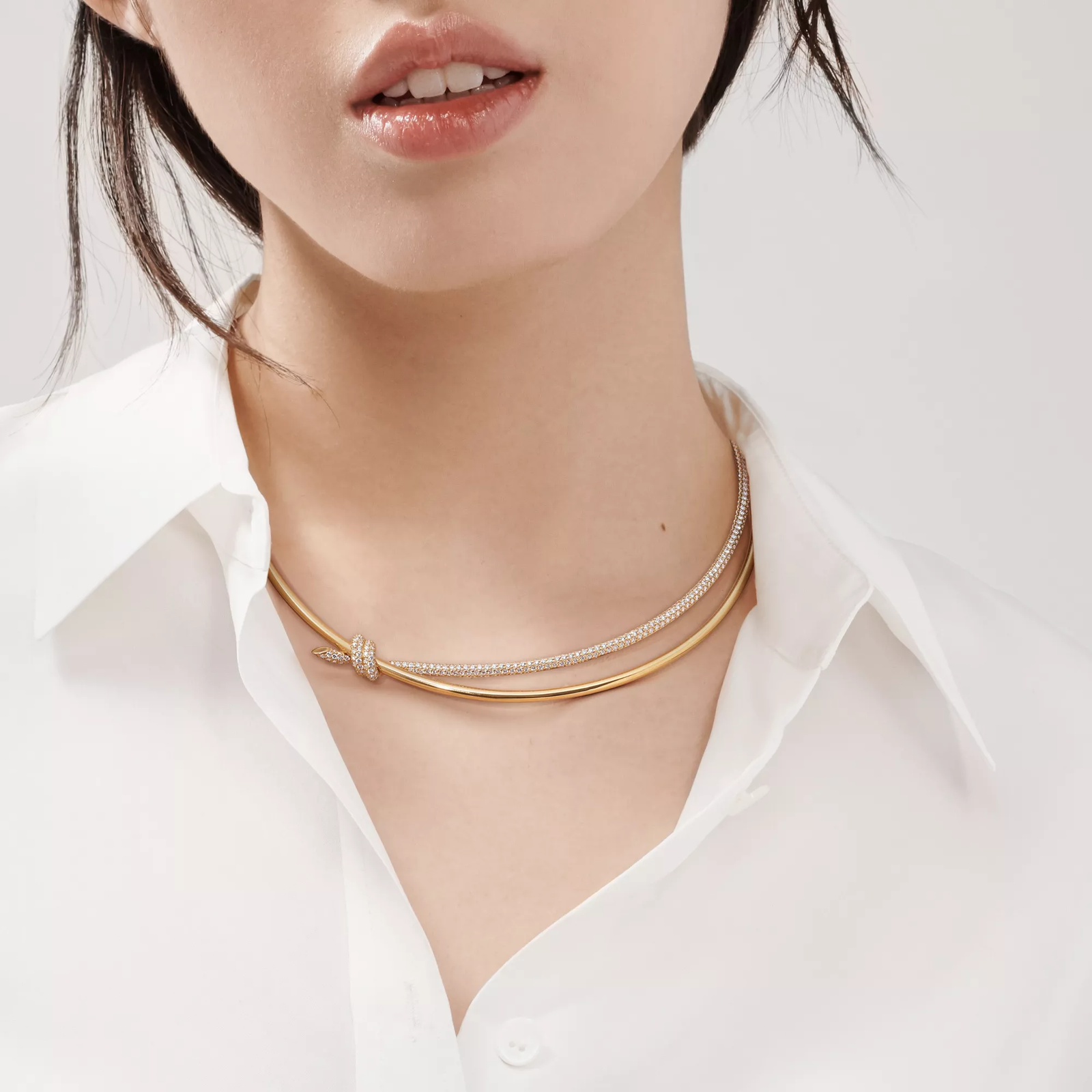 Double Row Necklace in Yellow Gold with Diamonds