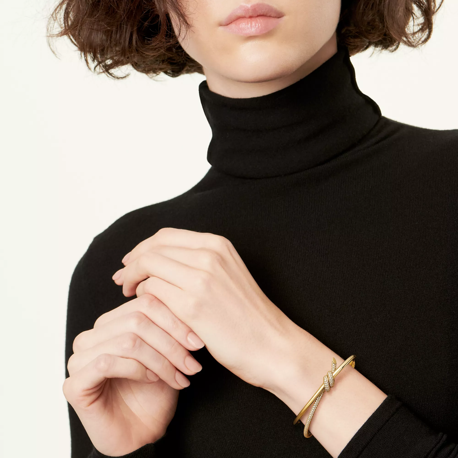 Double Row Hinged Bangle in Yellow Gold with Diamonds