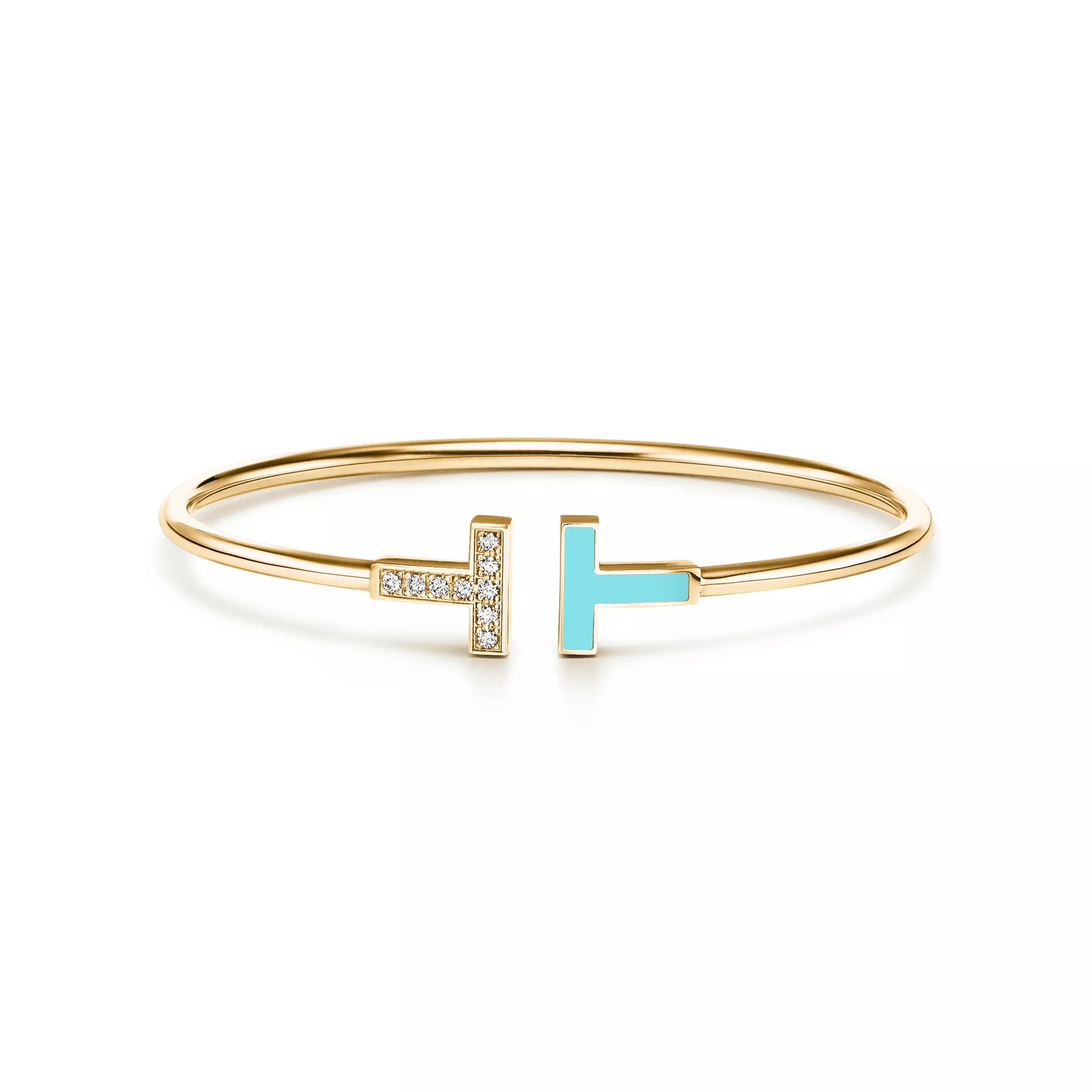 Wire Bracelet in Yellow Gold with Turquoise and Diamonds