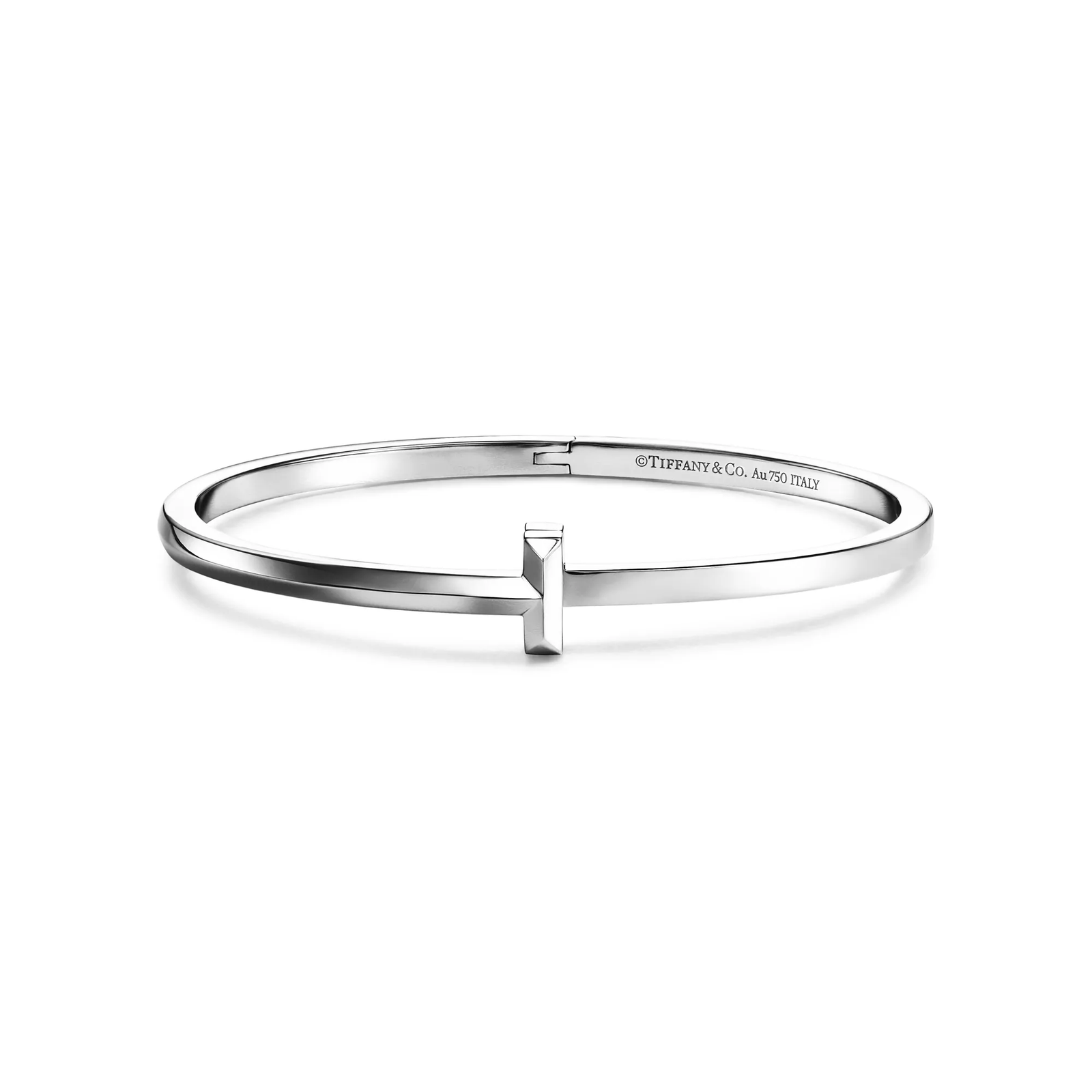T1 Narrow Hinged Bangle in White Gold