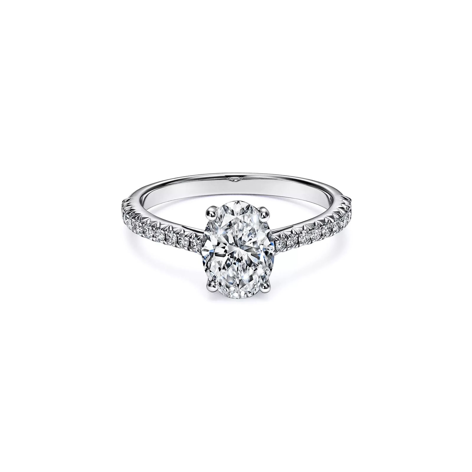 Oval Brilliant Engagement Ring with a Pave Diamond Band in Platinum