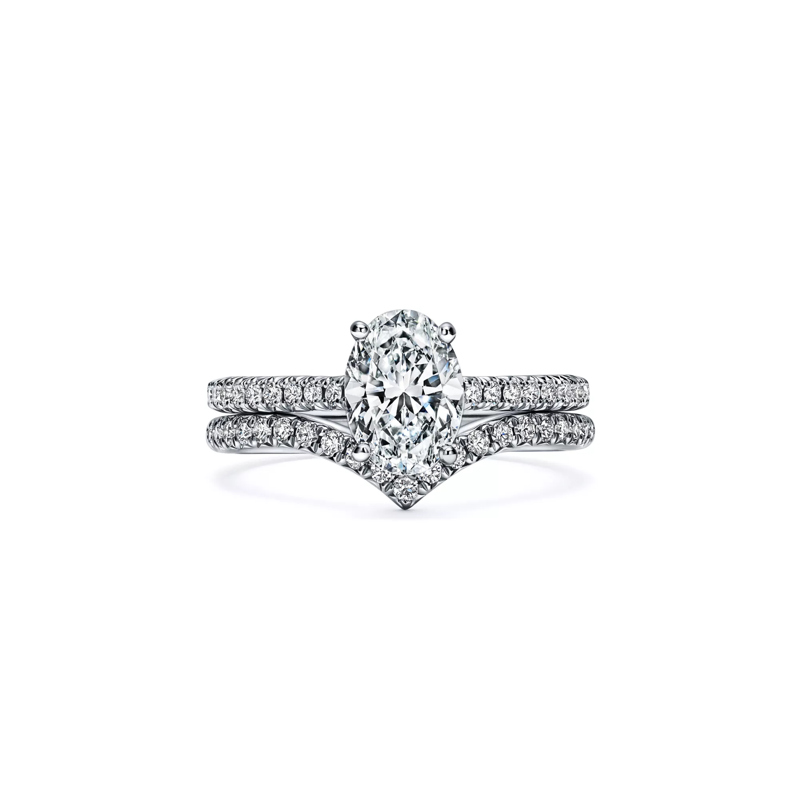 Oval Brilliant Engagement Ring with a Pave Diamond Band in Platinum