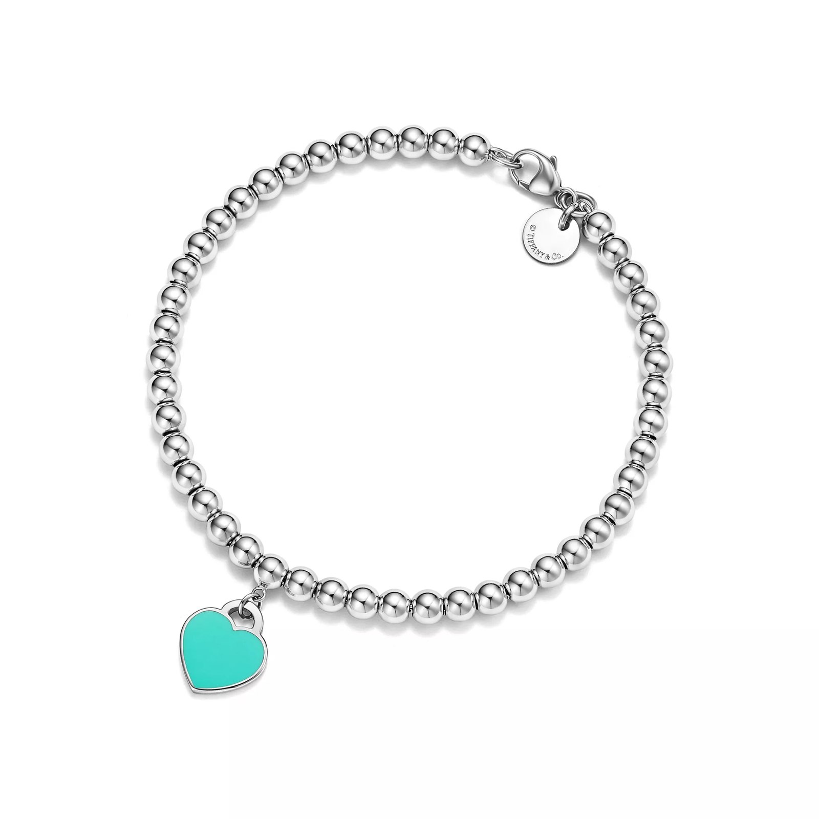 Bead Bracelet in Silver, Tiffany Blue with a Diamond, 4 mm