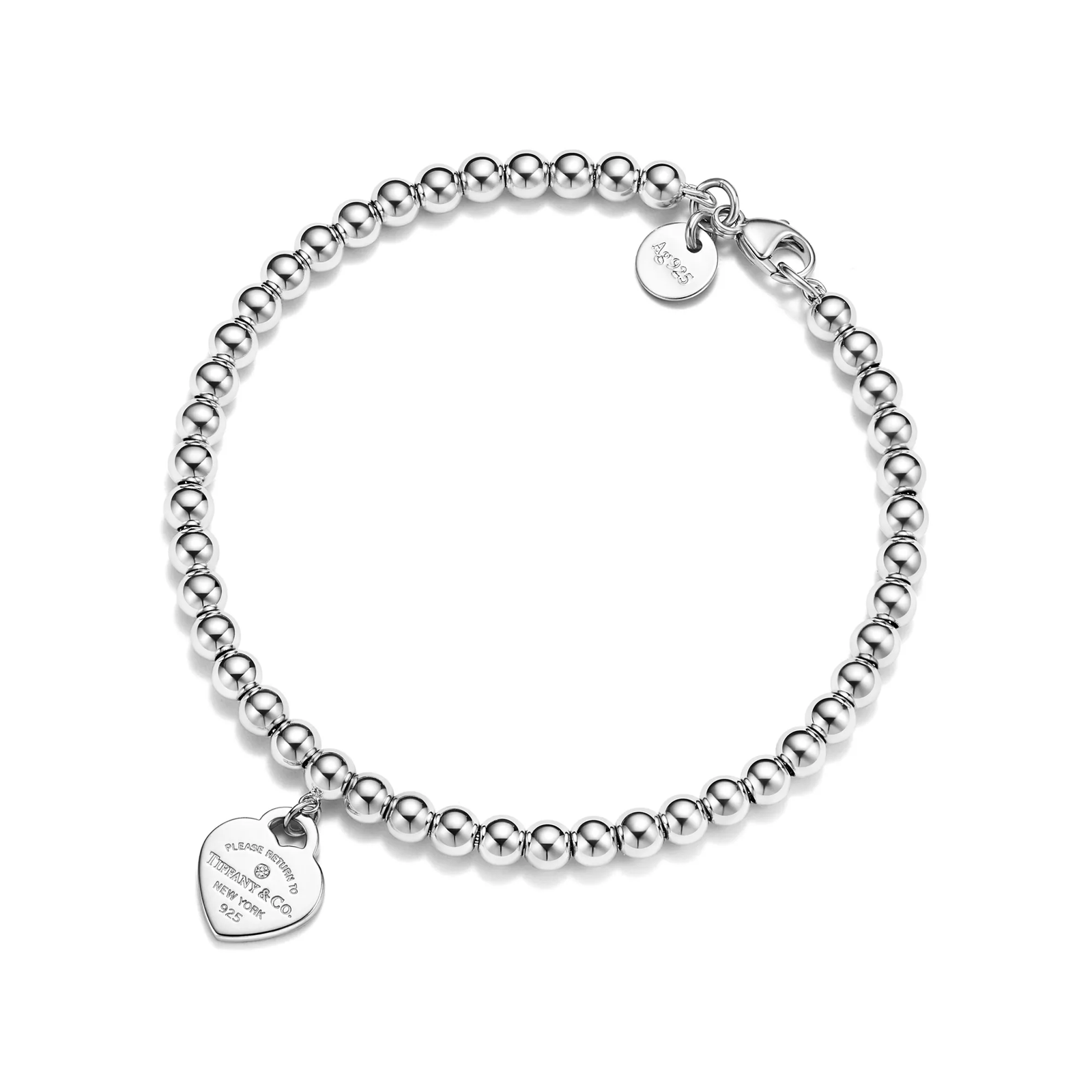 Bead Bracelet in Silver, Tiffany Blue with a Diamond, 4 mm