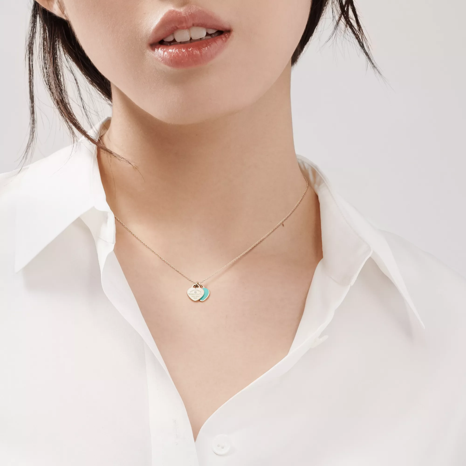 Heart Pendant in Silver, Tiffany Blue with a Diamond, Mini