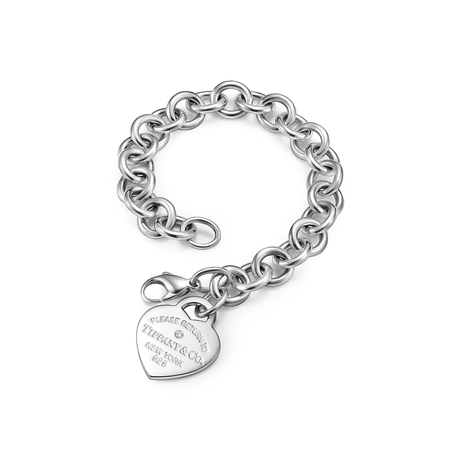Heart Tag Bracelet in Sterling Silver with a Diamond, Medium
