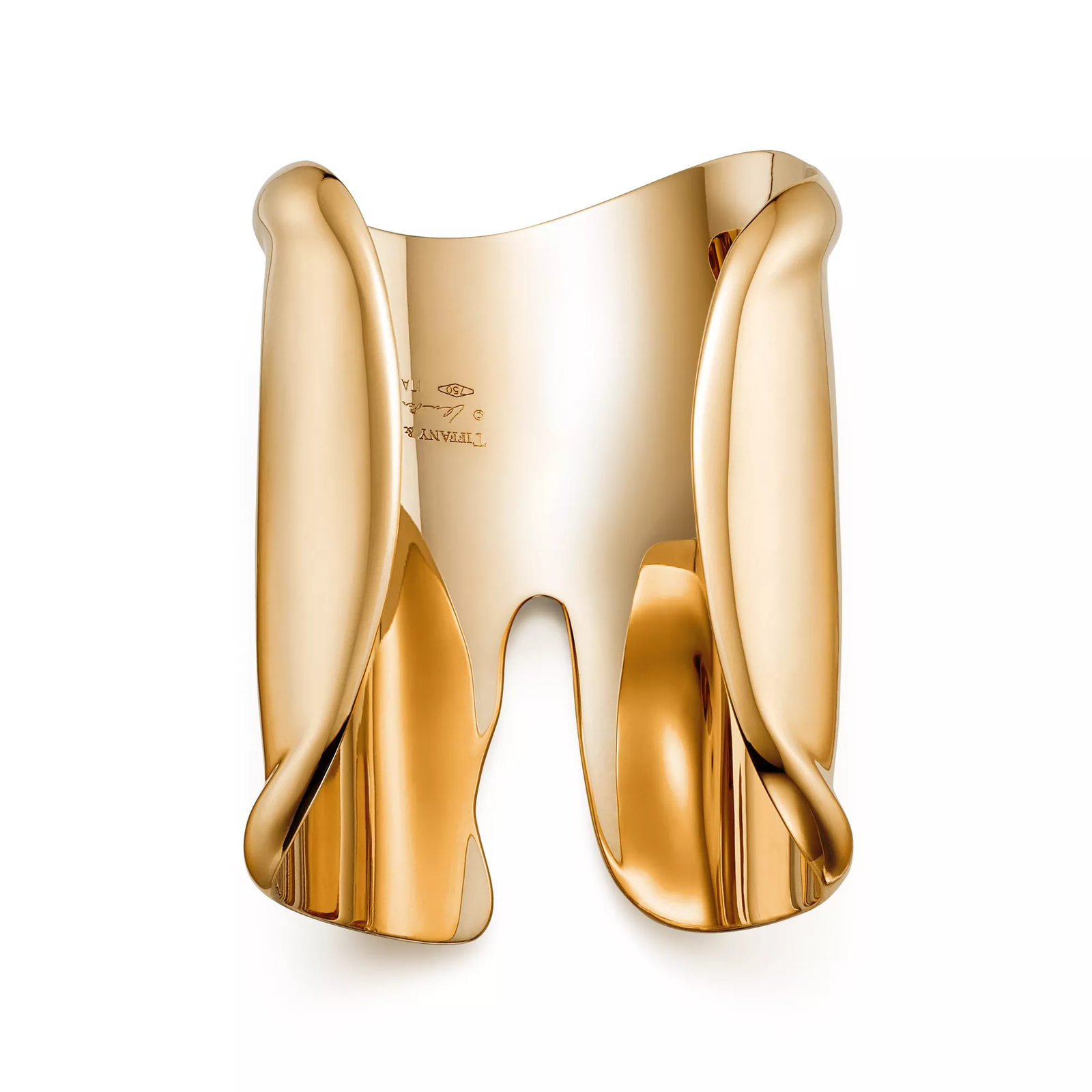 Large Bone Cuff in Yellow Gold, 95 mm Wide
