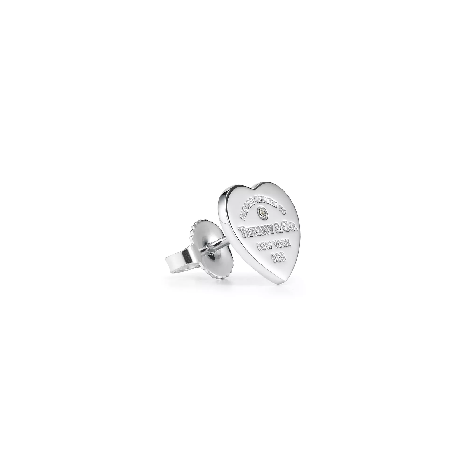 Heart Tag Earrings in Sterling Silver with a Diamond, Mini