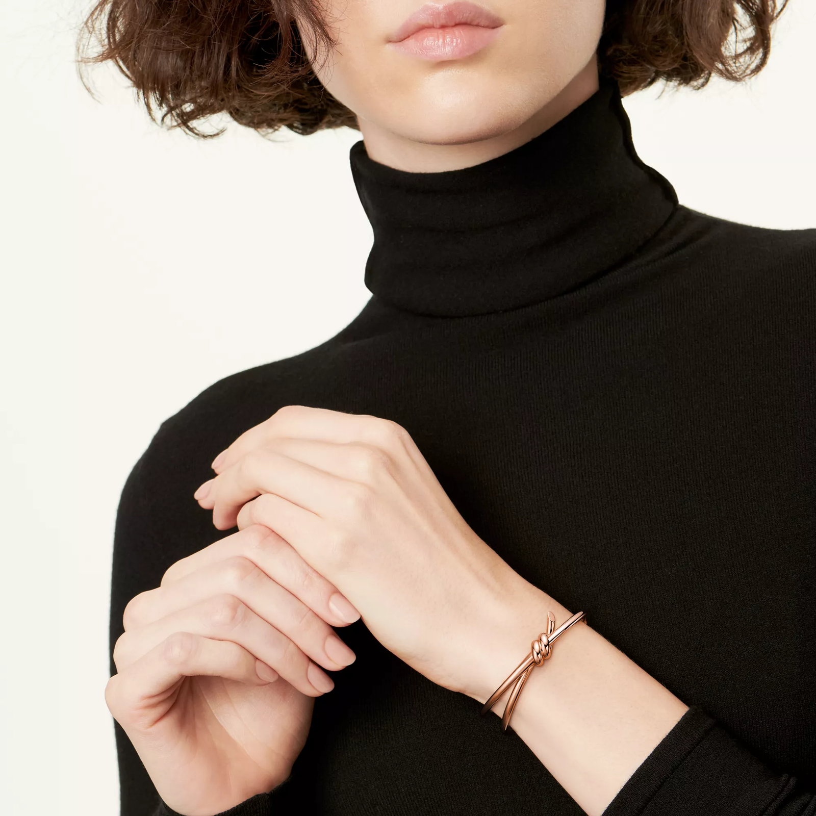 Double Row Hinged Bangle in Rose Gold
