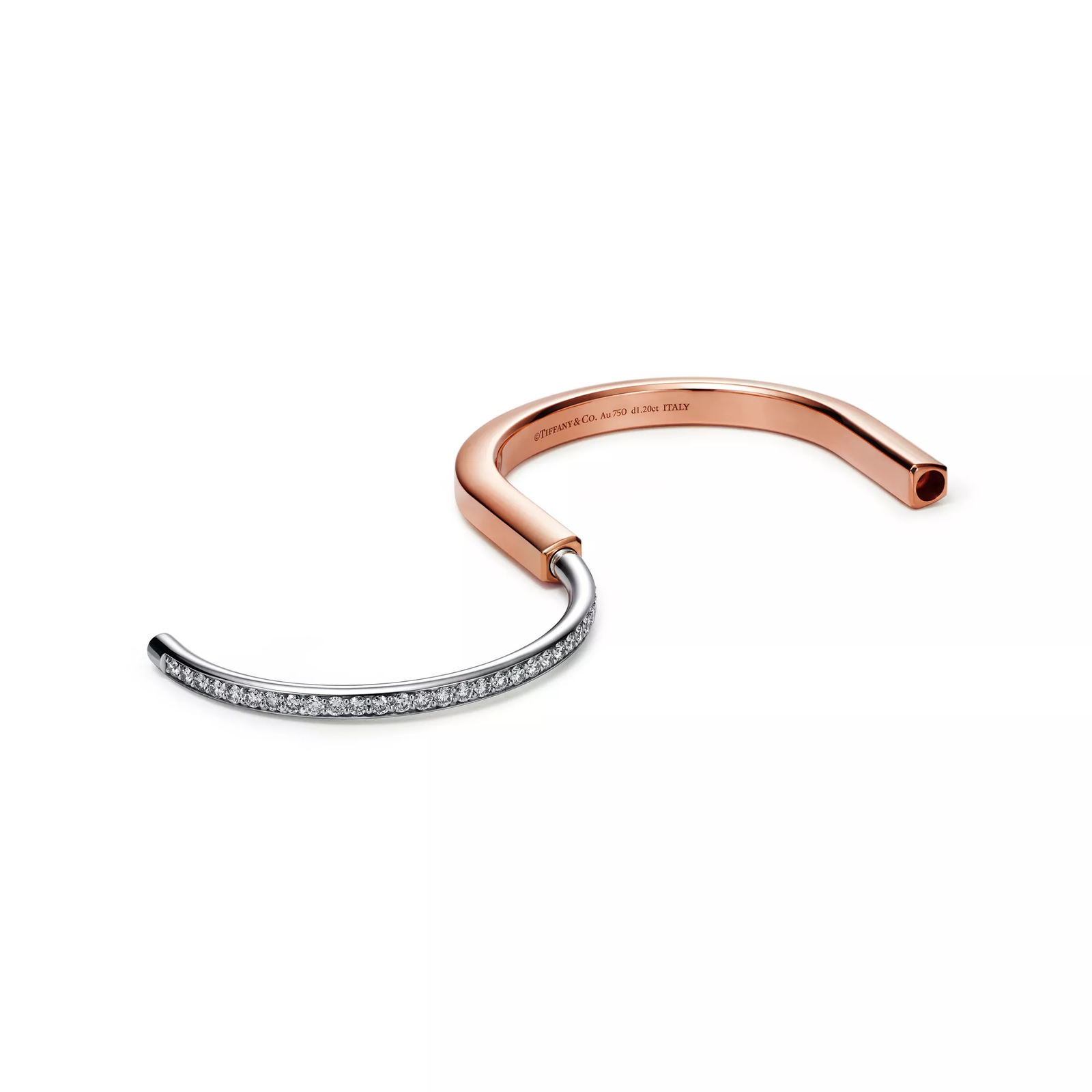 Bangle in Rose and White Gold with Half Pave Diamonds
