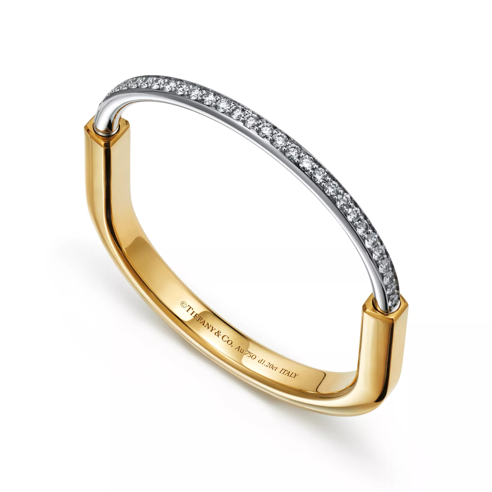 Bangle in Yellow and White Gold with Half Pave Diamonds