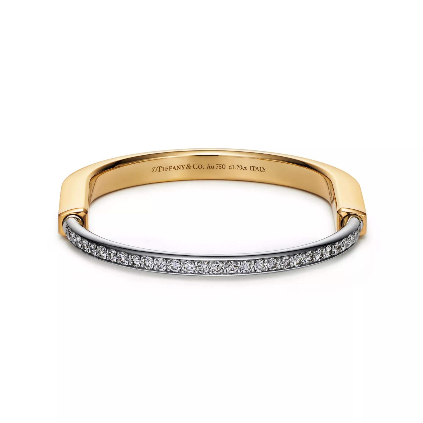 Bangle in Yellow and White Gold with Half Pave Diamonds