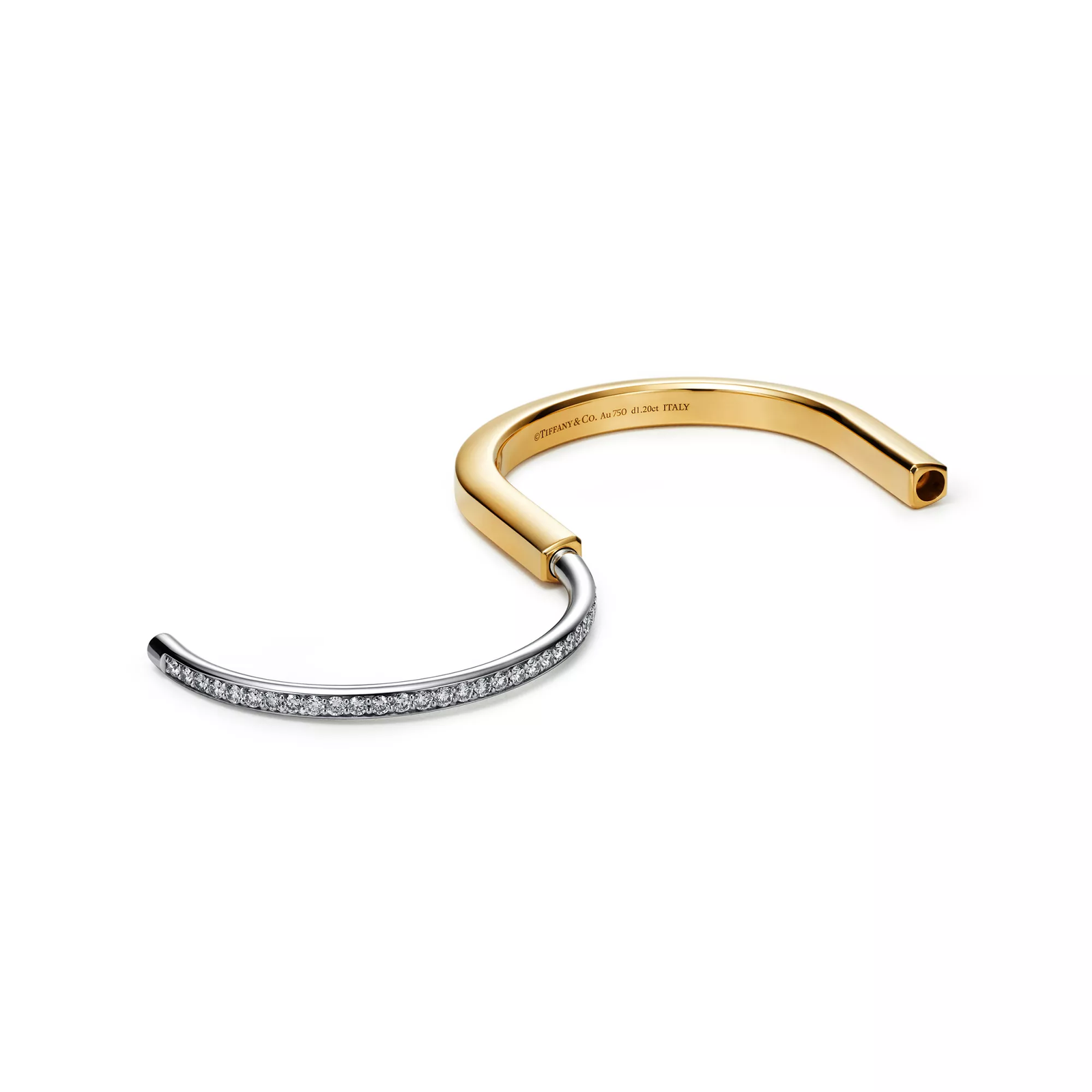 Bangle in Yellow and White Gold with Half Pave Diamonds