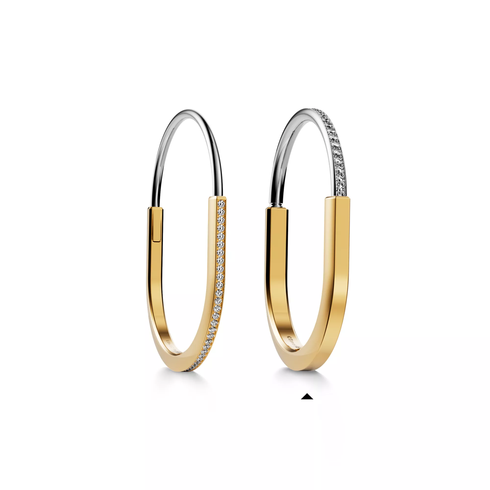 Bangle in Yellow and White Gold with Half Pave Diamonds