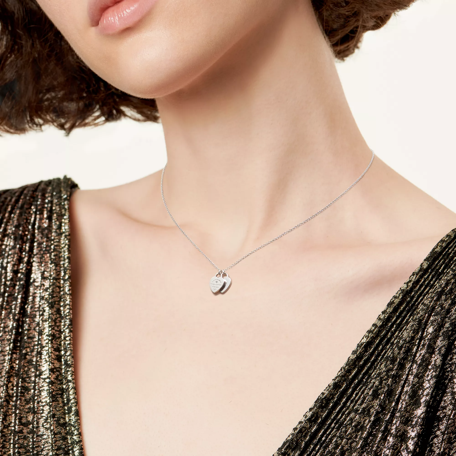 Heart Tag Pendant in Sterling Silver with a Diamond, Mini
