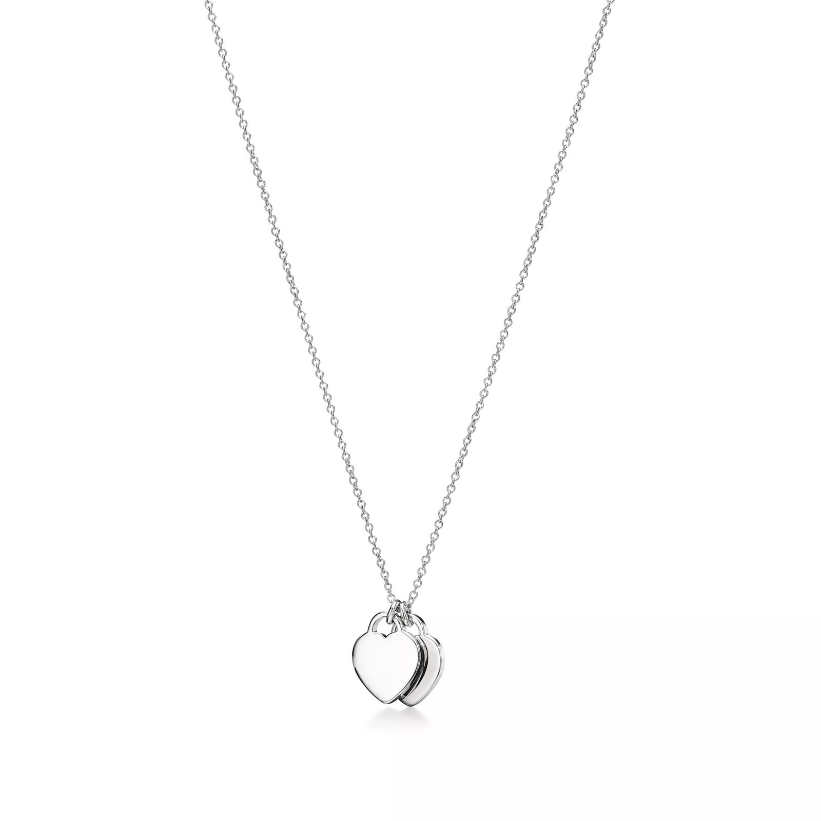Red Double Heart Tag Pendant in Silver with a Diamond, Mini