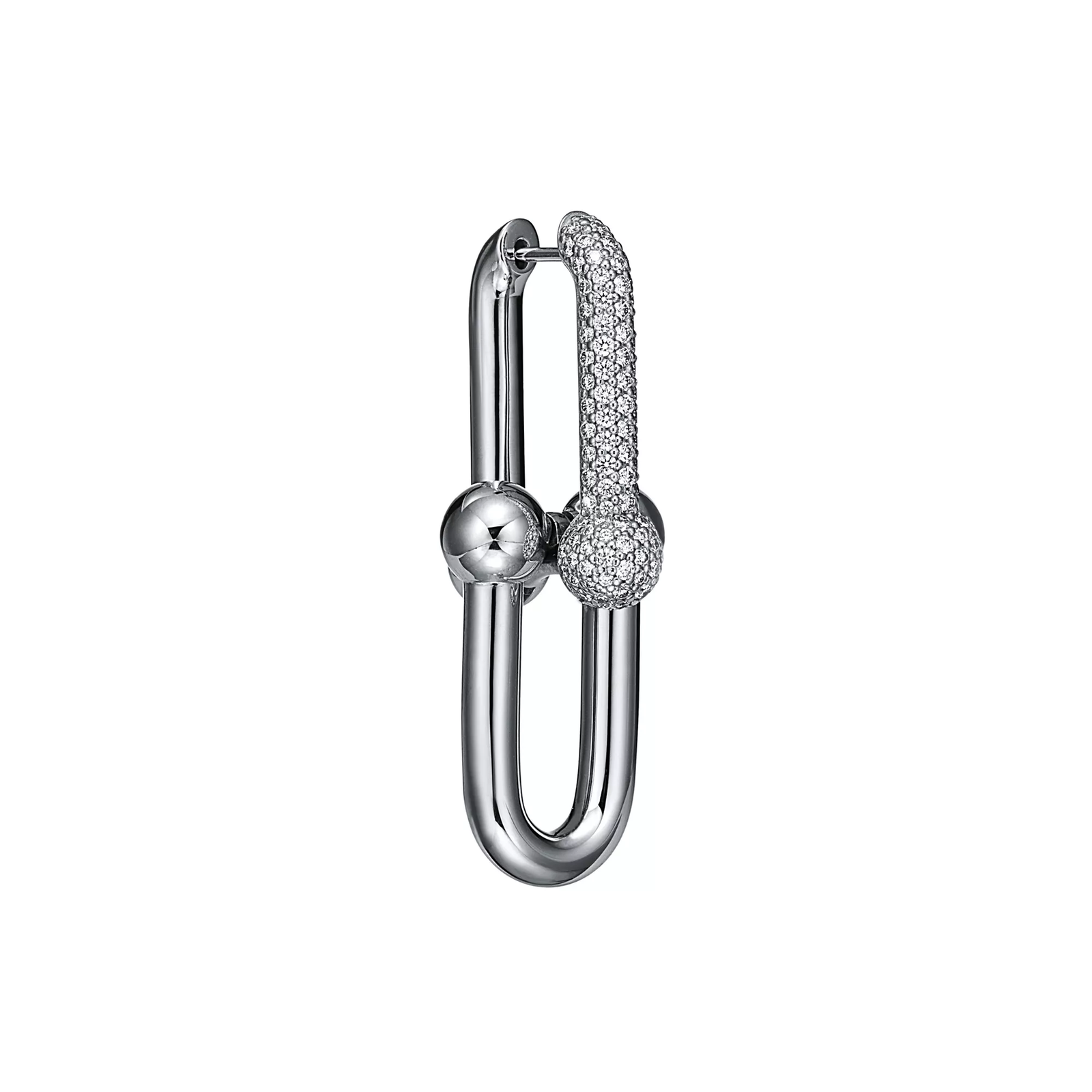 Large Link Earrings in White Gold with Pave Diamonds