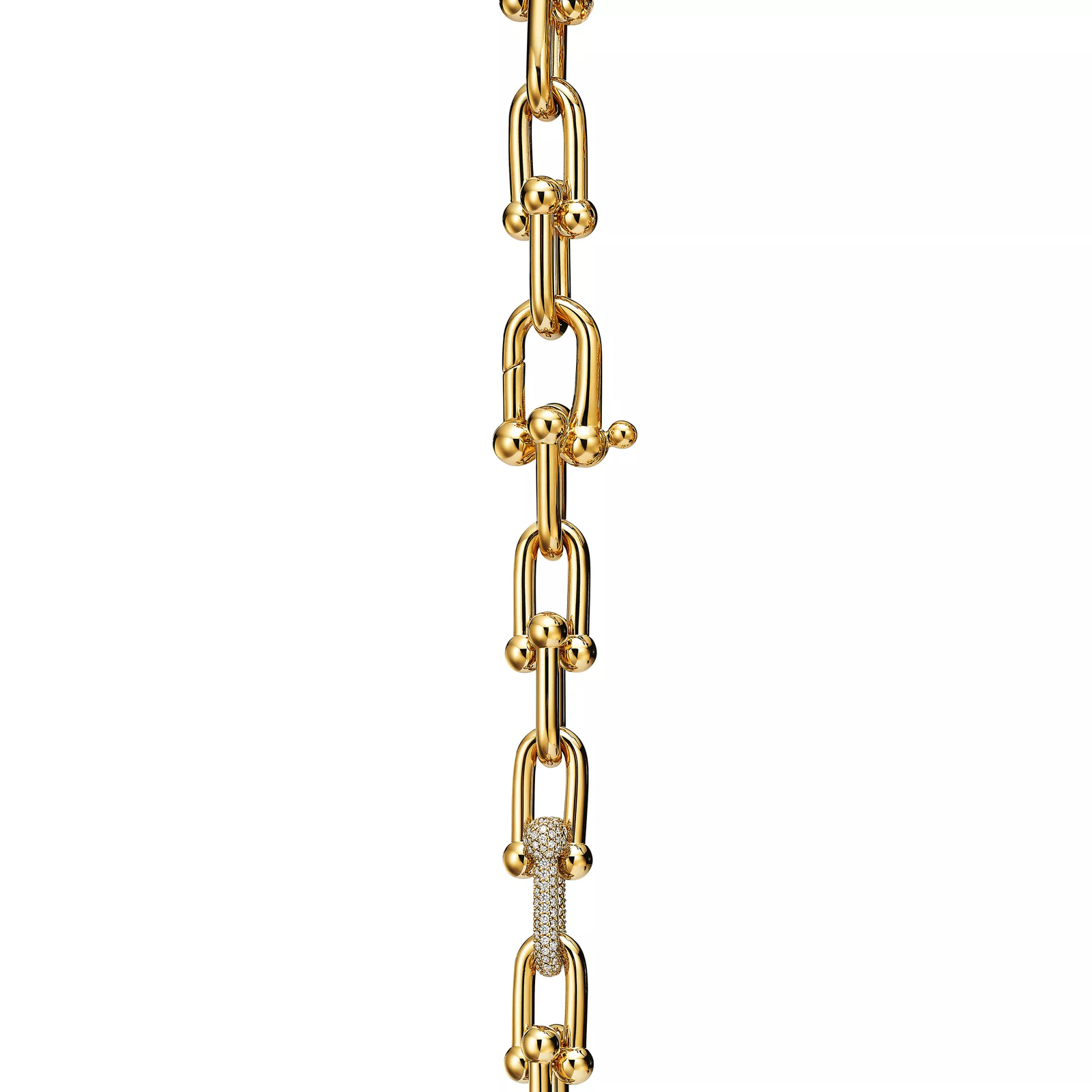 Large Link Bracelet in Yellow Gold with Diamonds