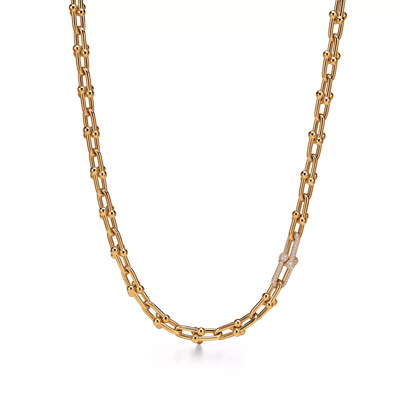 Medium Link Necklace in Yellow Gold with Diamonds