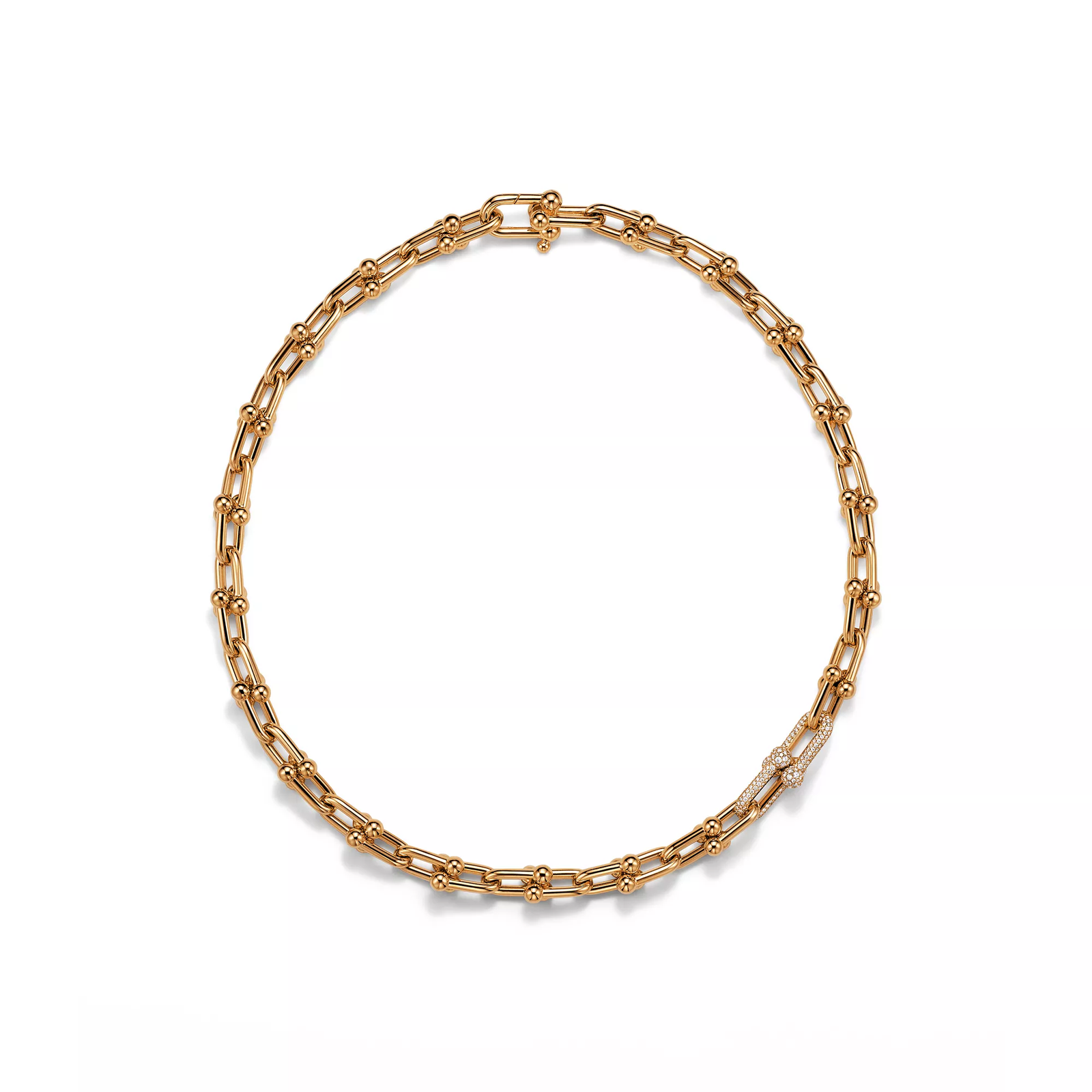 Medium Link Necklace in Yellow Gold with Diamonds