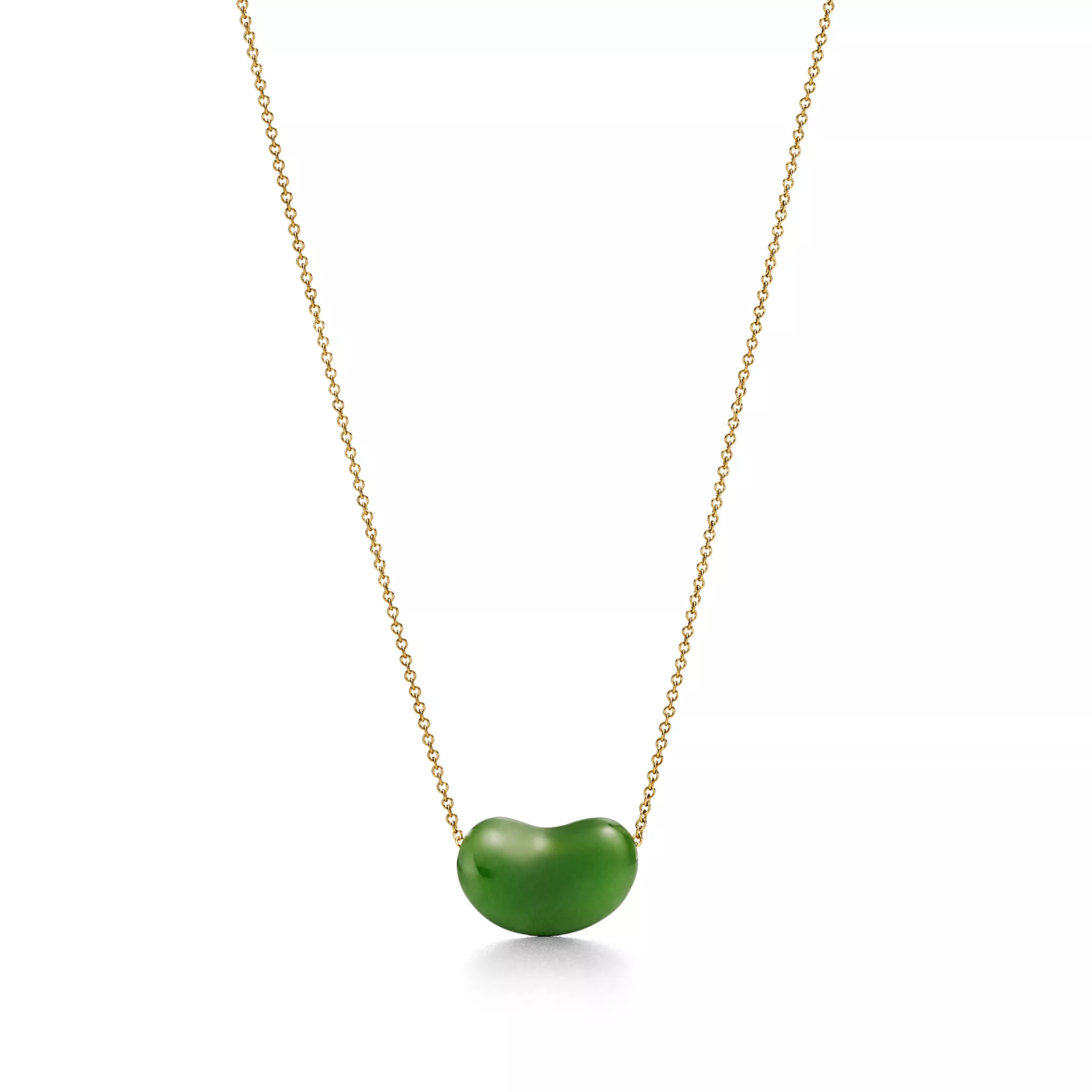 Bean design Pendant in Yellow Gold with Green Nephrite Jade