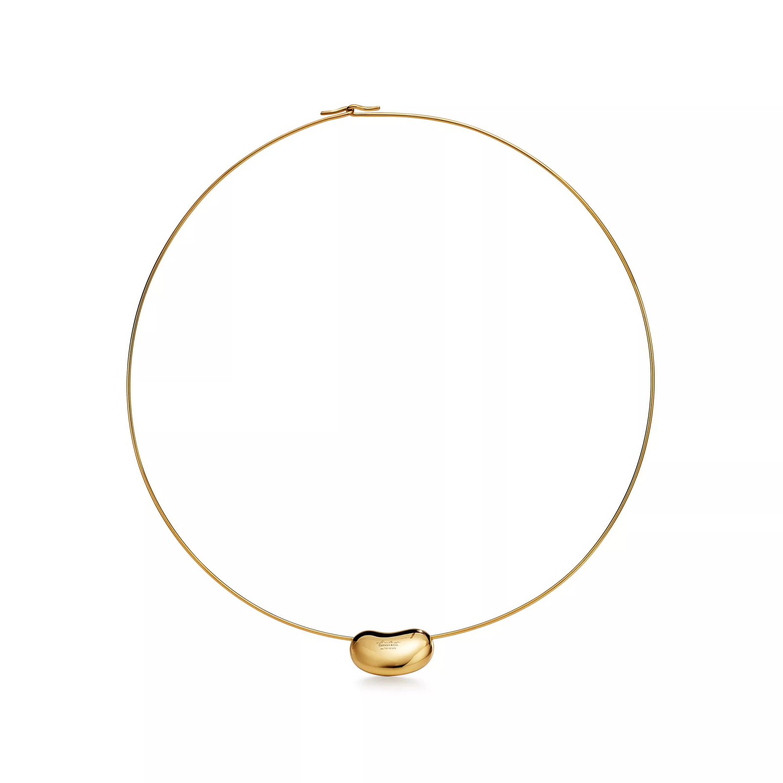 Bean design Wire Necklace in Yellow Gold, 20 mm