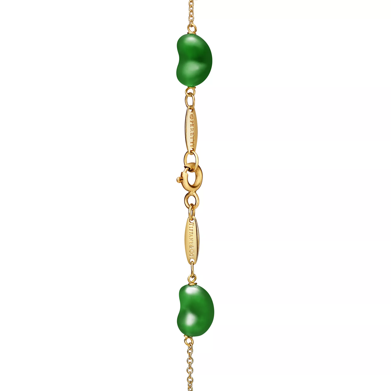 Bean design Bracelet in Yellow Gold with Green Nephrite Jade