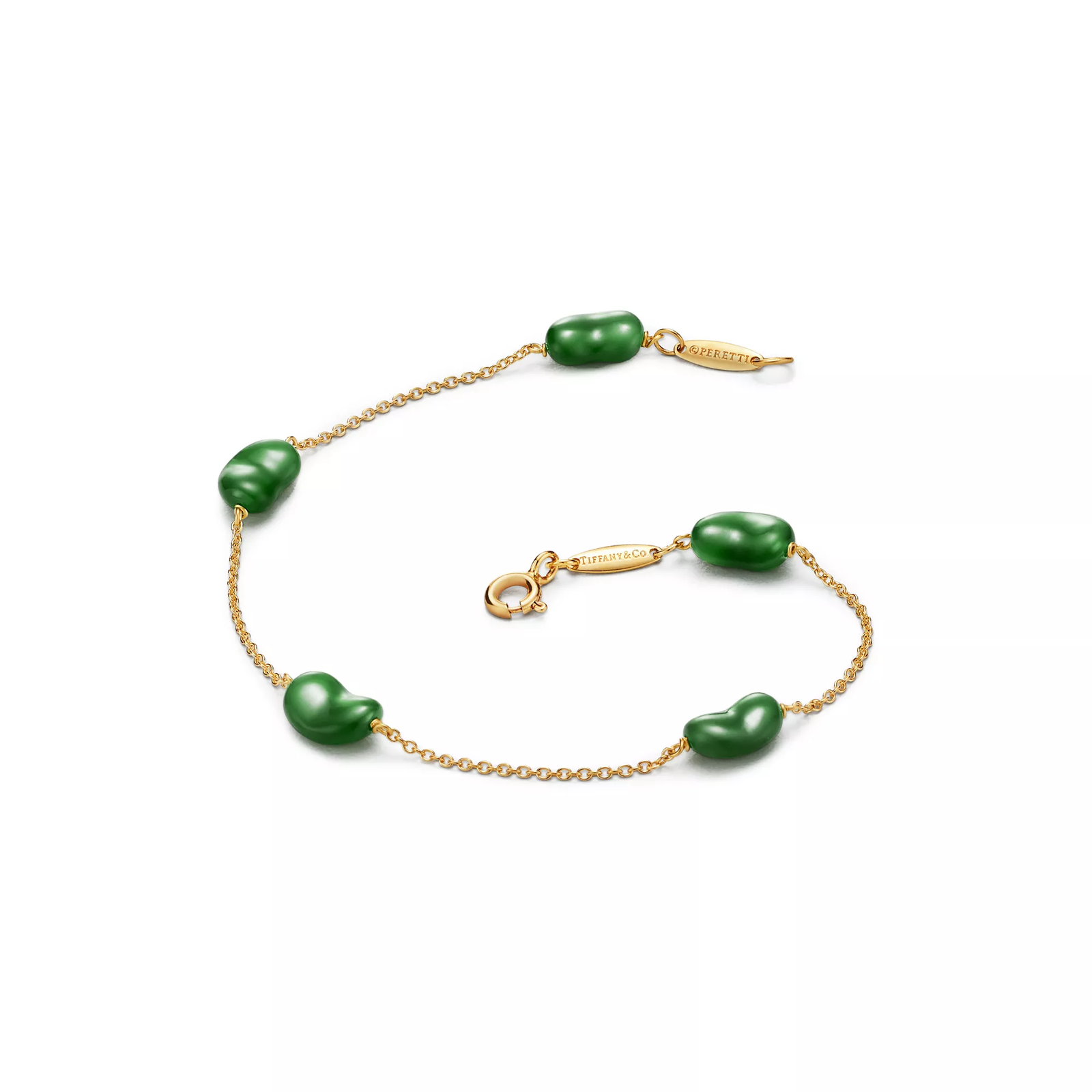 Bean design Bracelet in Yellow Gold with Green Nephrite Jade