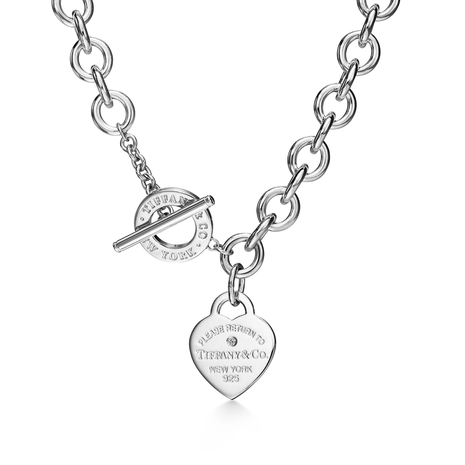 Heart Tag Necklace in Silver with a Diamond, Medium