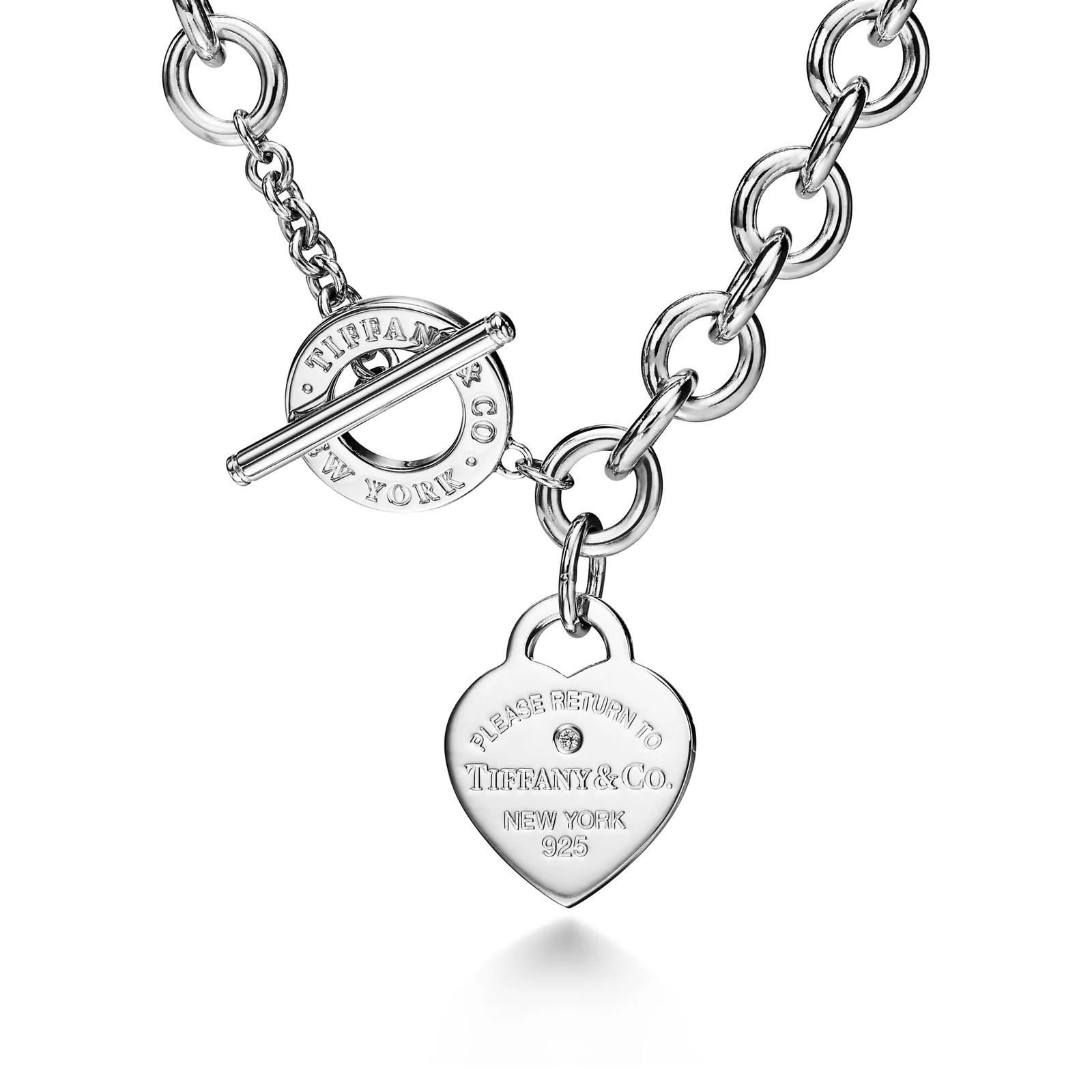 Heart Tag Necklace in Silver with a Diamond, Medium