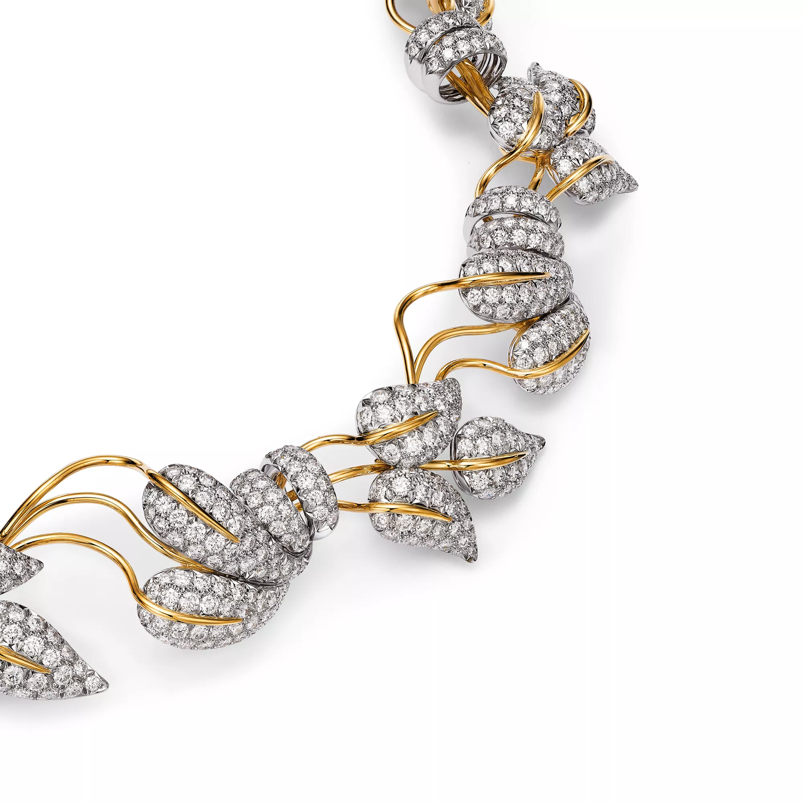 Leaves Necklace in Platinum and Yellow Gold