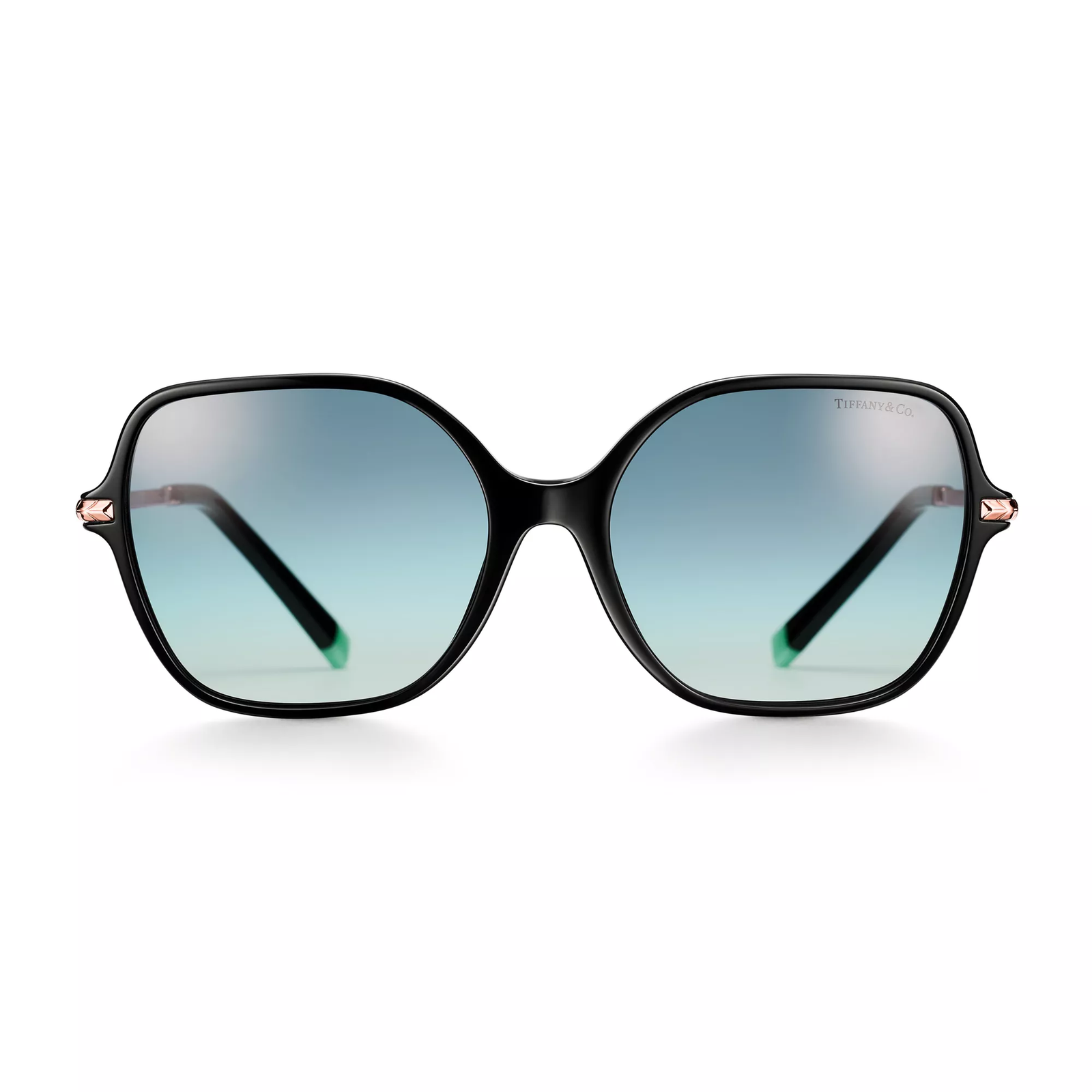 Sunglasses in Black Acetate with Gradient Tiffany Blue Lenses