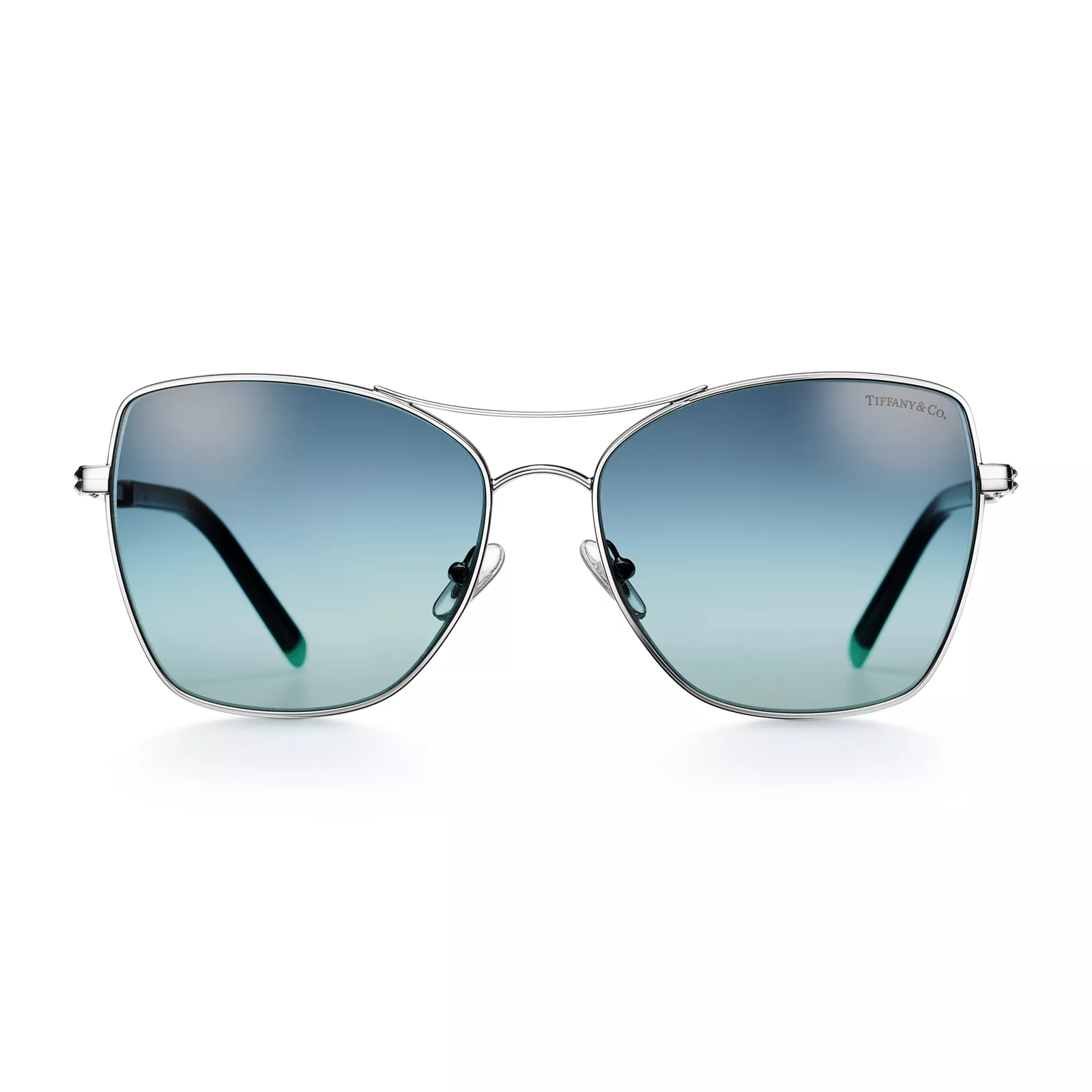 Sunglasses in Silver-colored Metal with Gradient Tiffany Blue Lenses