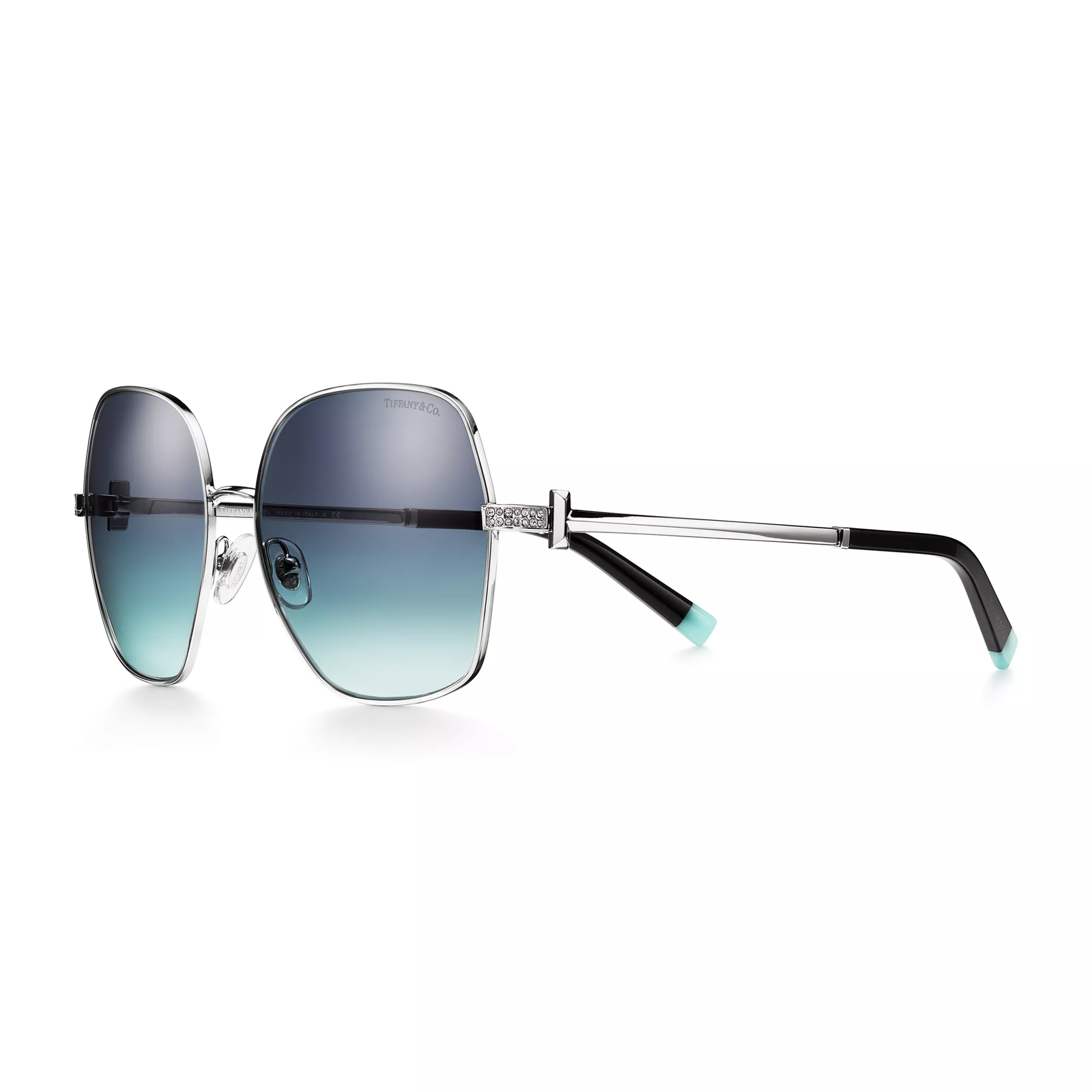 Sunglasses in Silver-colored Metal with Gradient Tiffany Blue Lenses