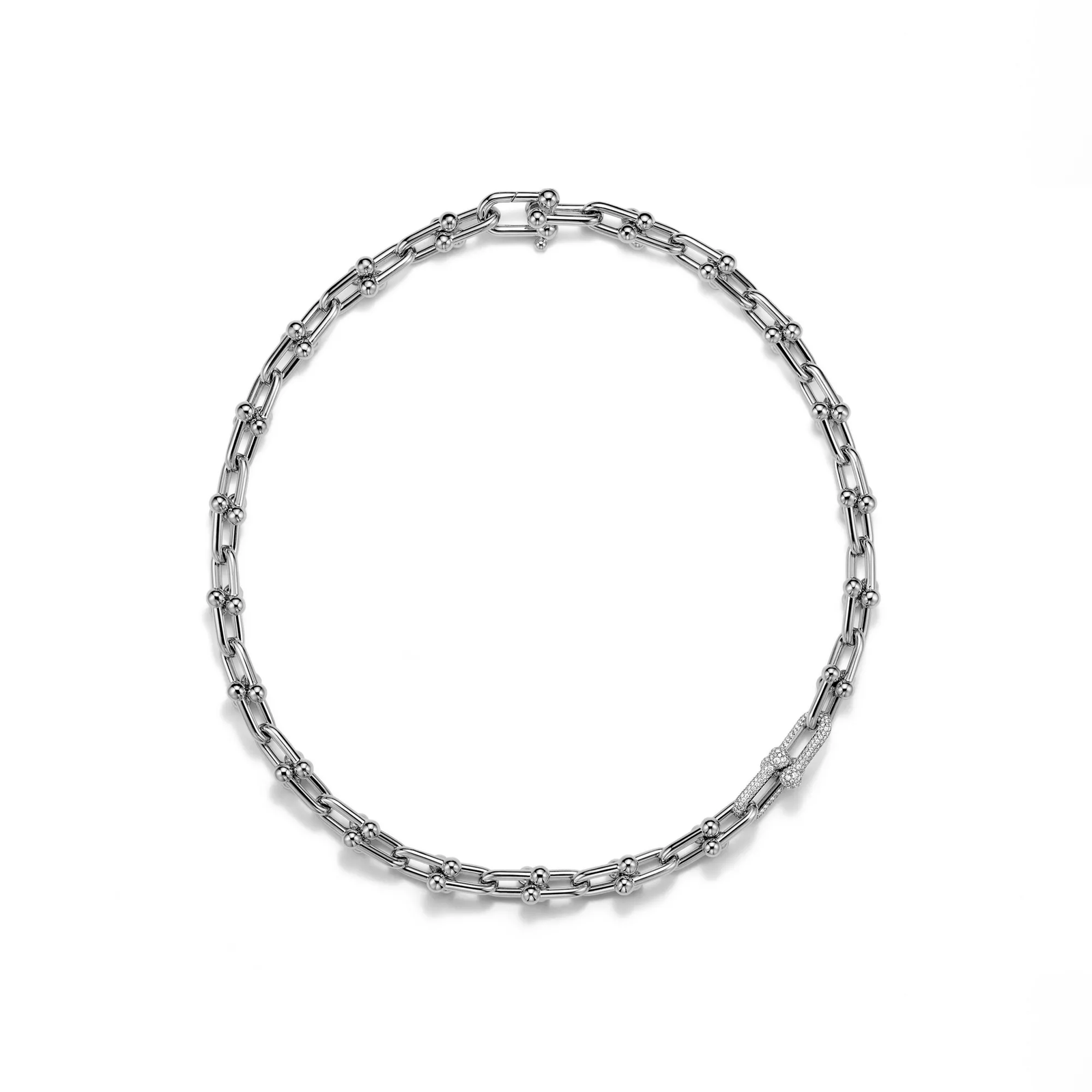 Medium Link Necklace in White Gold with Diamonds