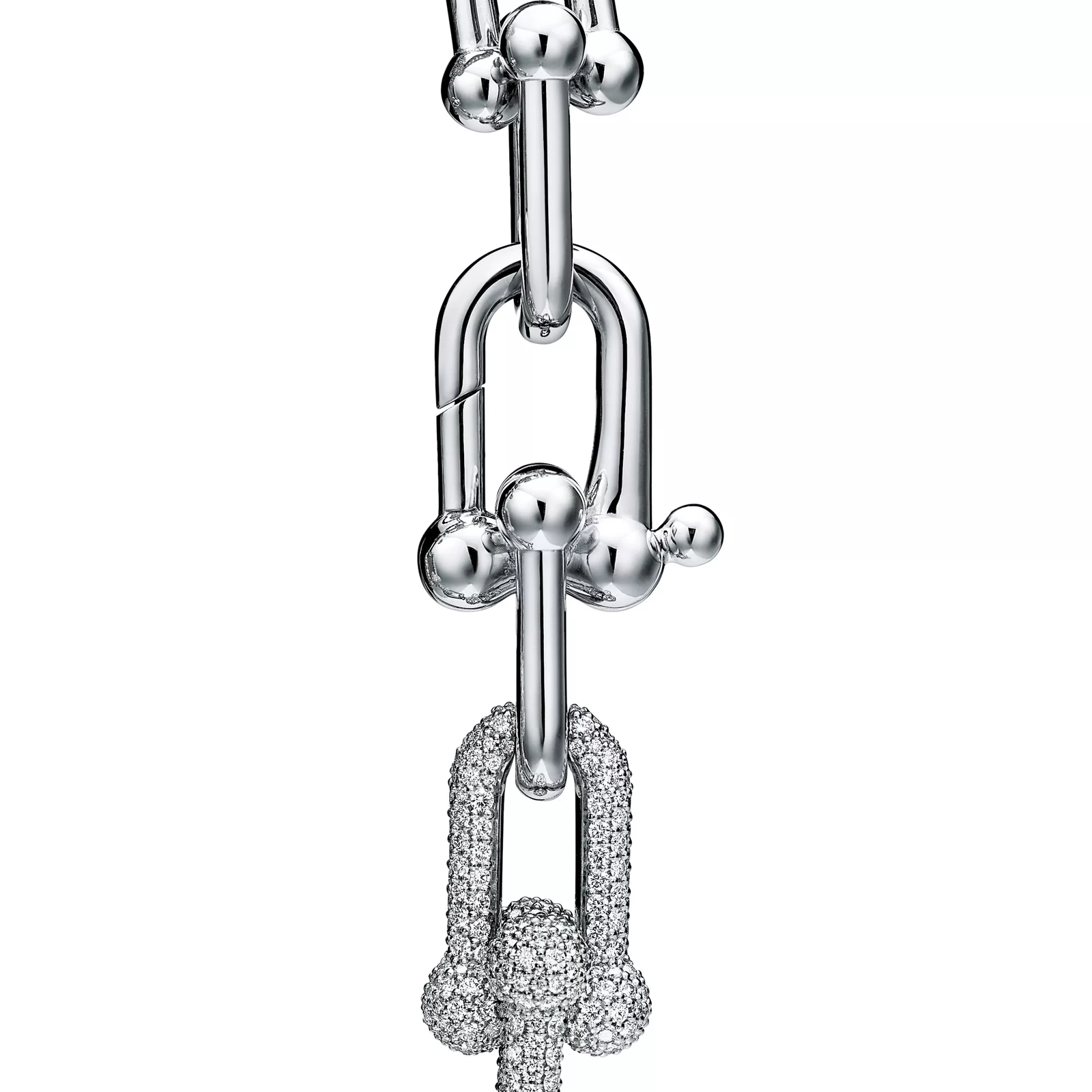 Large Link Bracelet in White Gold with Diamonds