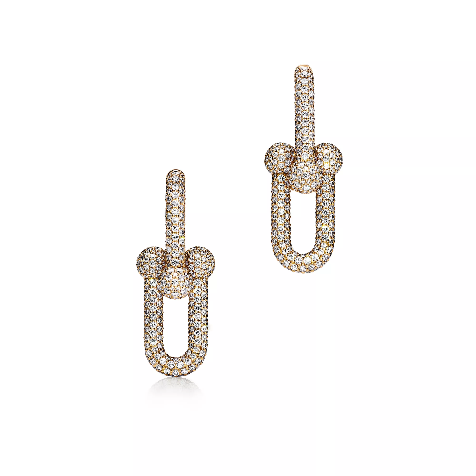 Large Link Earrings in Yellow Gold with Pave Diamonds