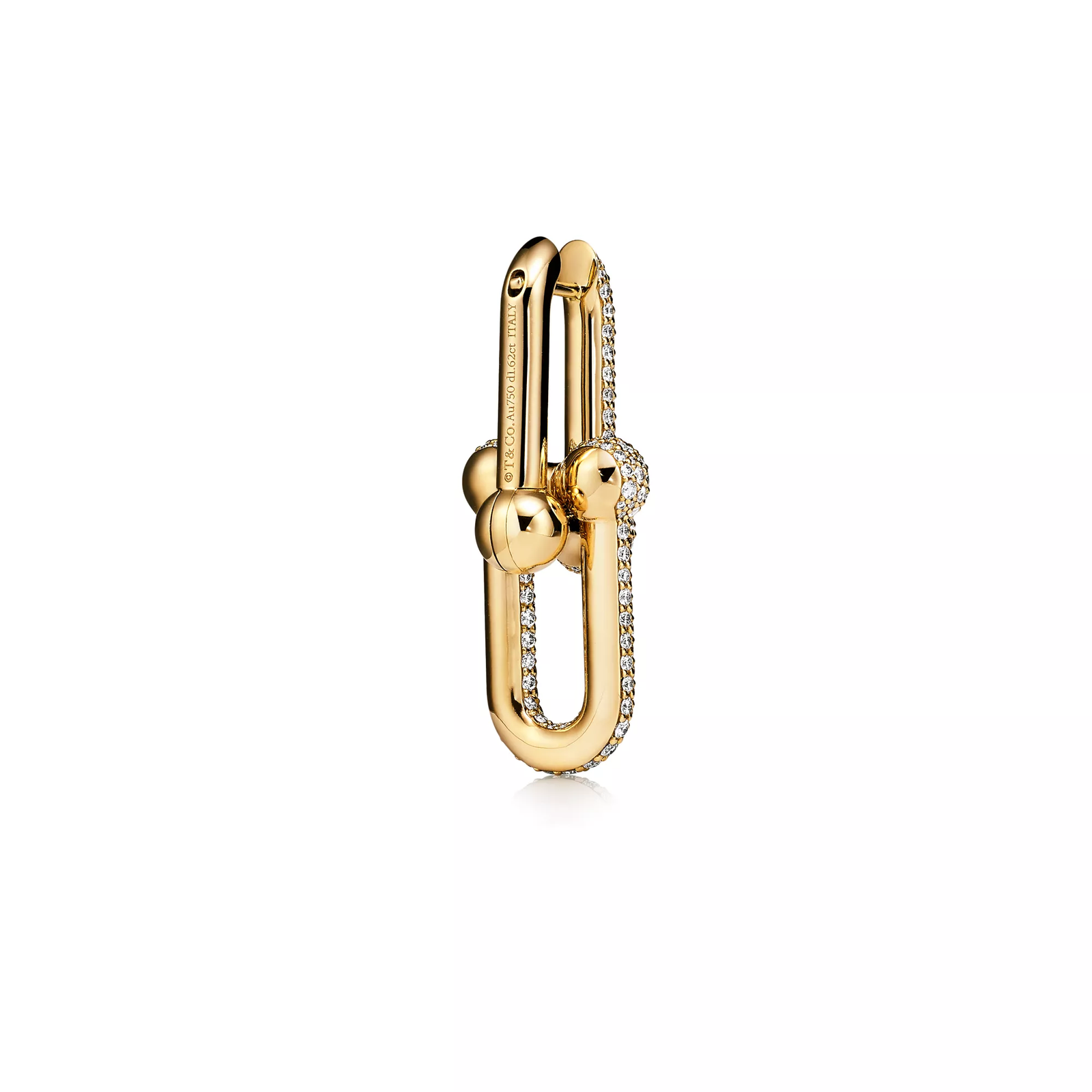 Large Link Earrings in Yellow Gold with Pave Diamonds