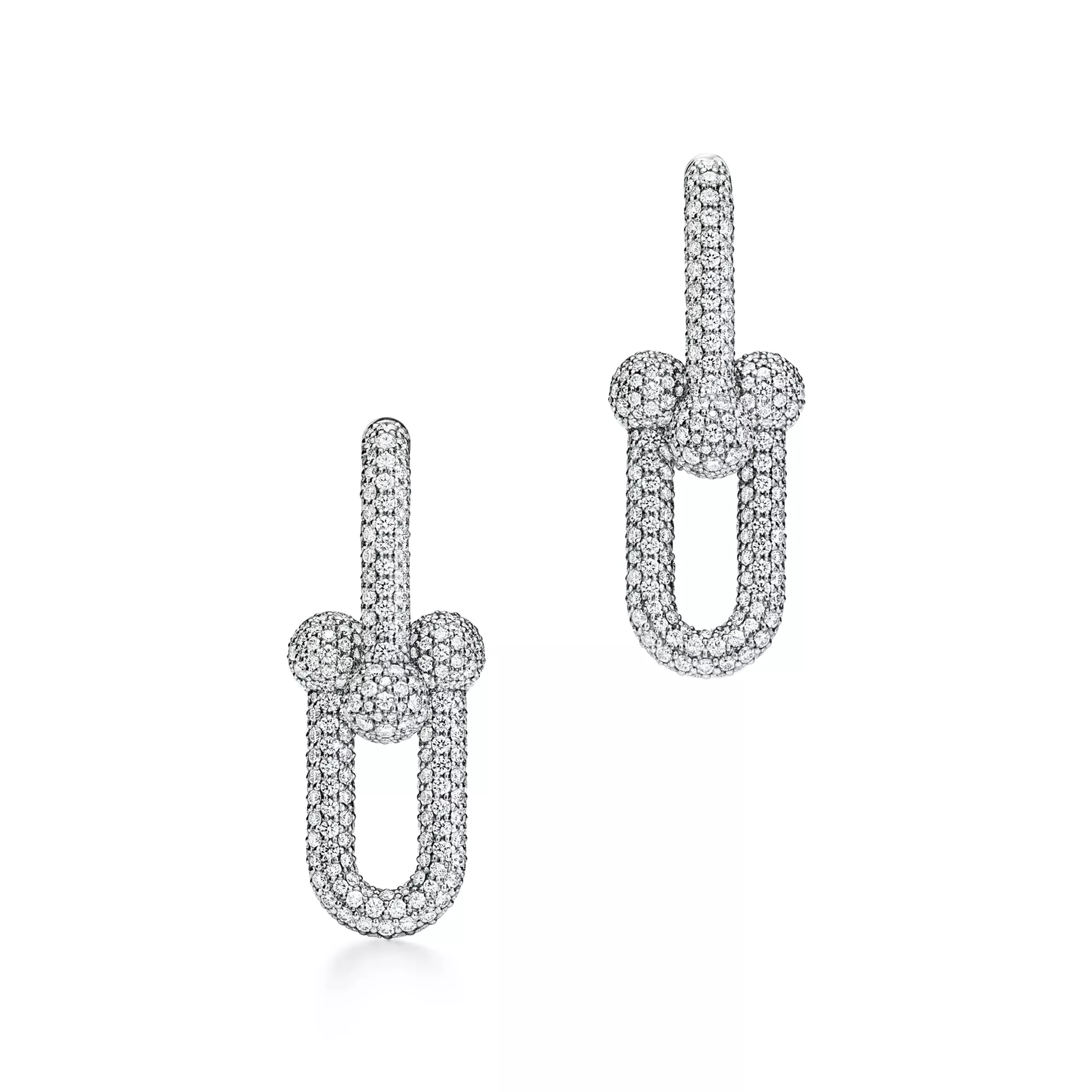 Large Link Earrings in White Gold with Diamonds