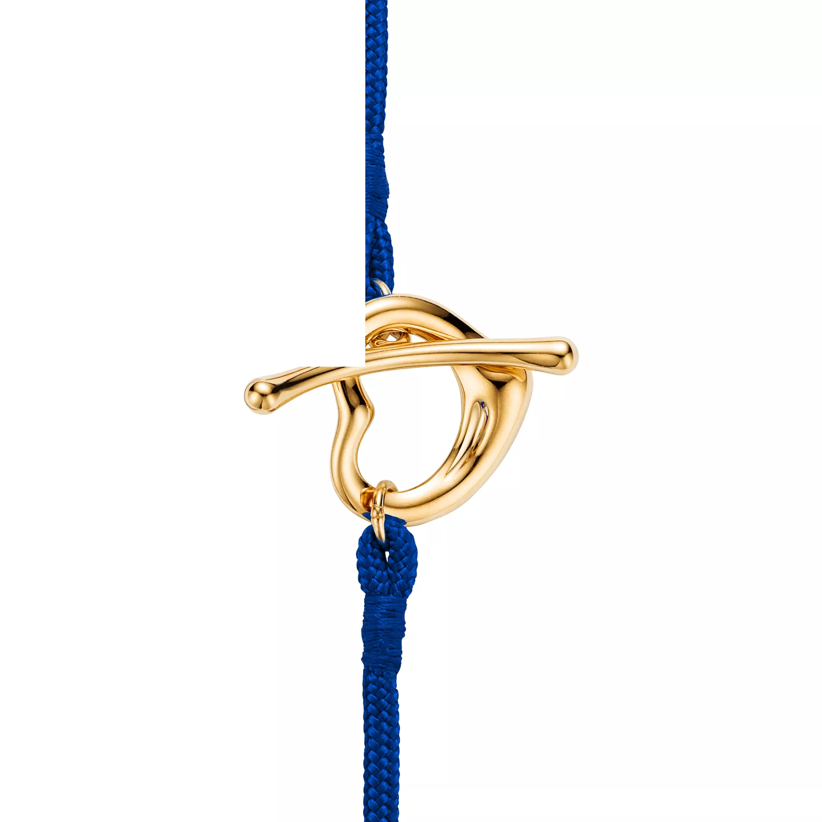 Open Heart Bracelet in Yellow Gold on a Cobalt Silk Cord