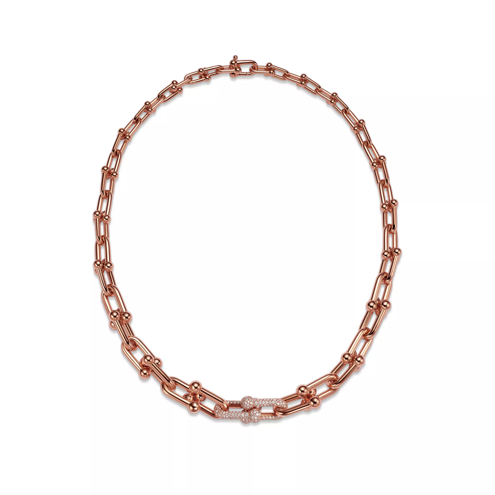Graduated Link Necklace in Rose Gold with Diamonds