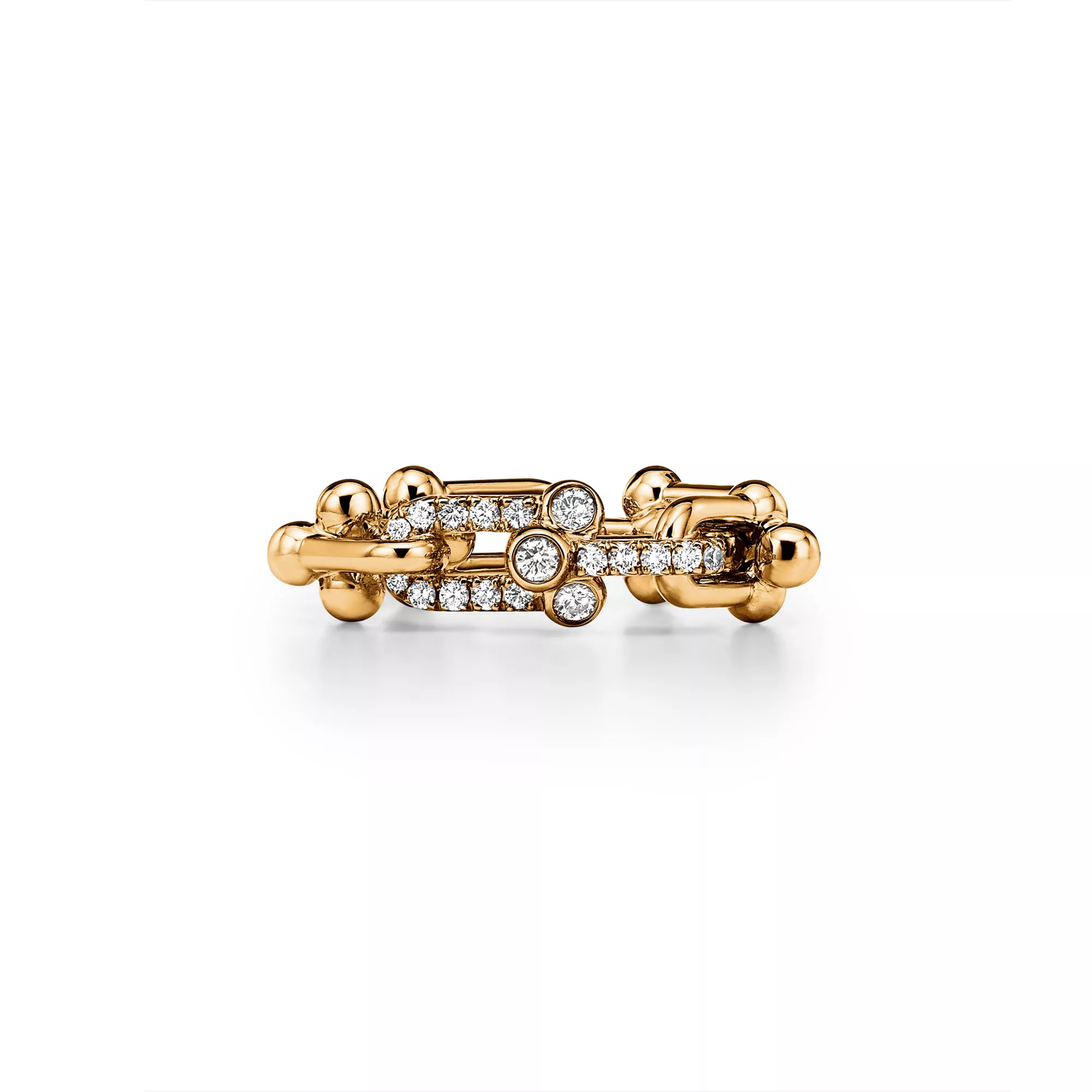 Small Link Ring in Yellow Gold with Diamonds