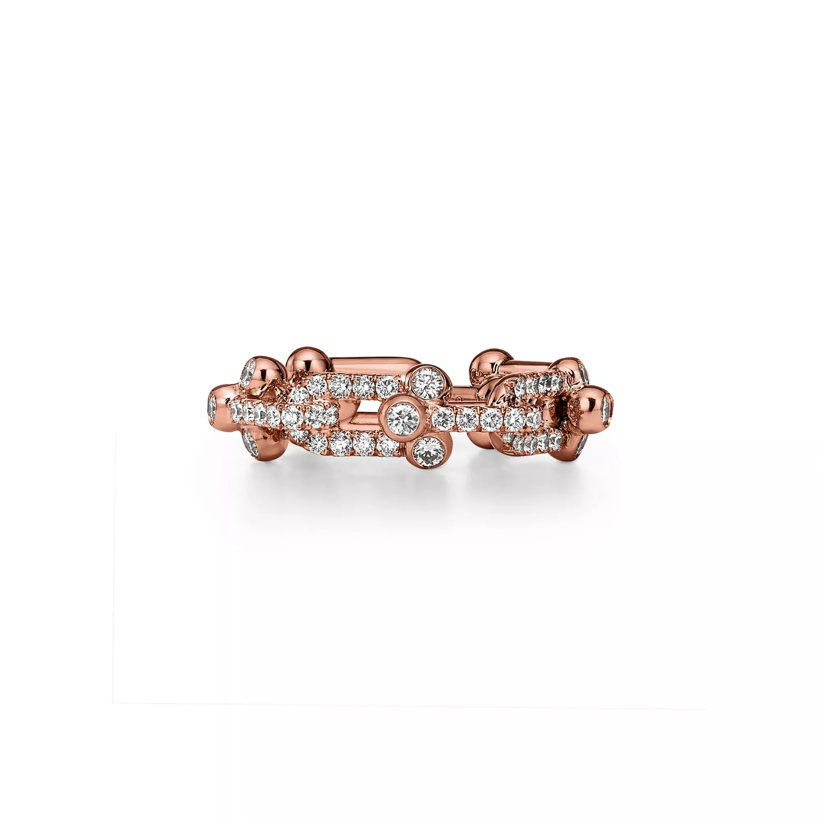 Small Link Ring in Rose Gold with Pave Diamonds