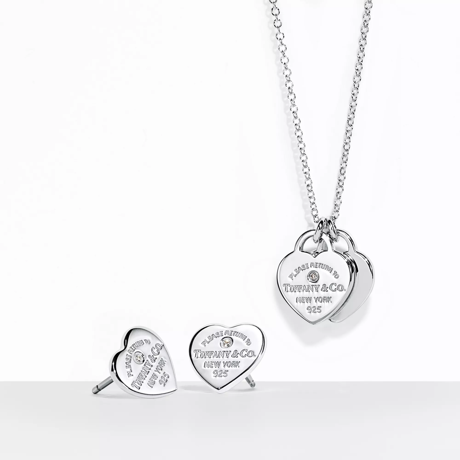 Heart Pendant and Earrings Set, Limited Edition in Silver with Diamonds, Mini