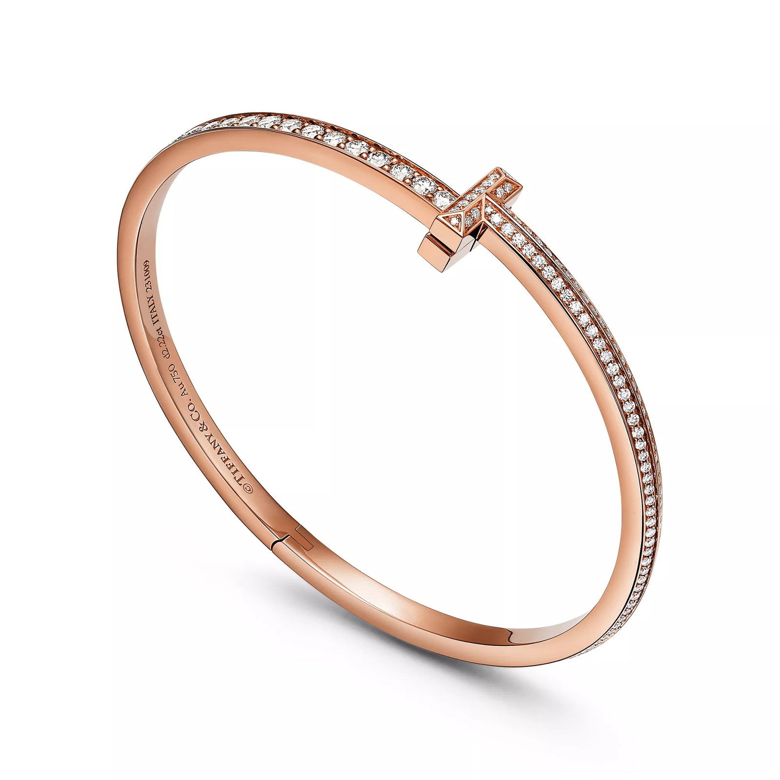 T1 Narrow Pave Diamond Hinged Bangle in Rose Gold
