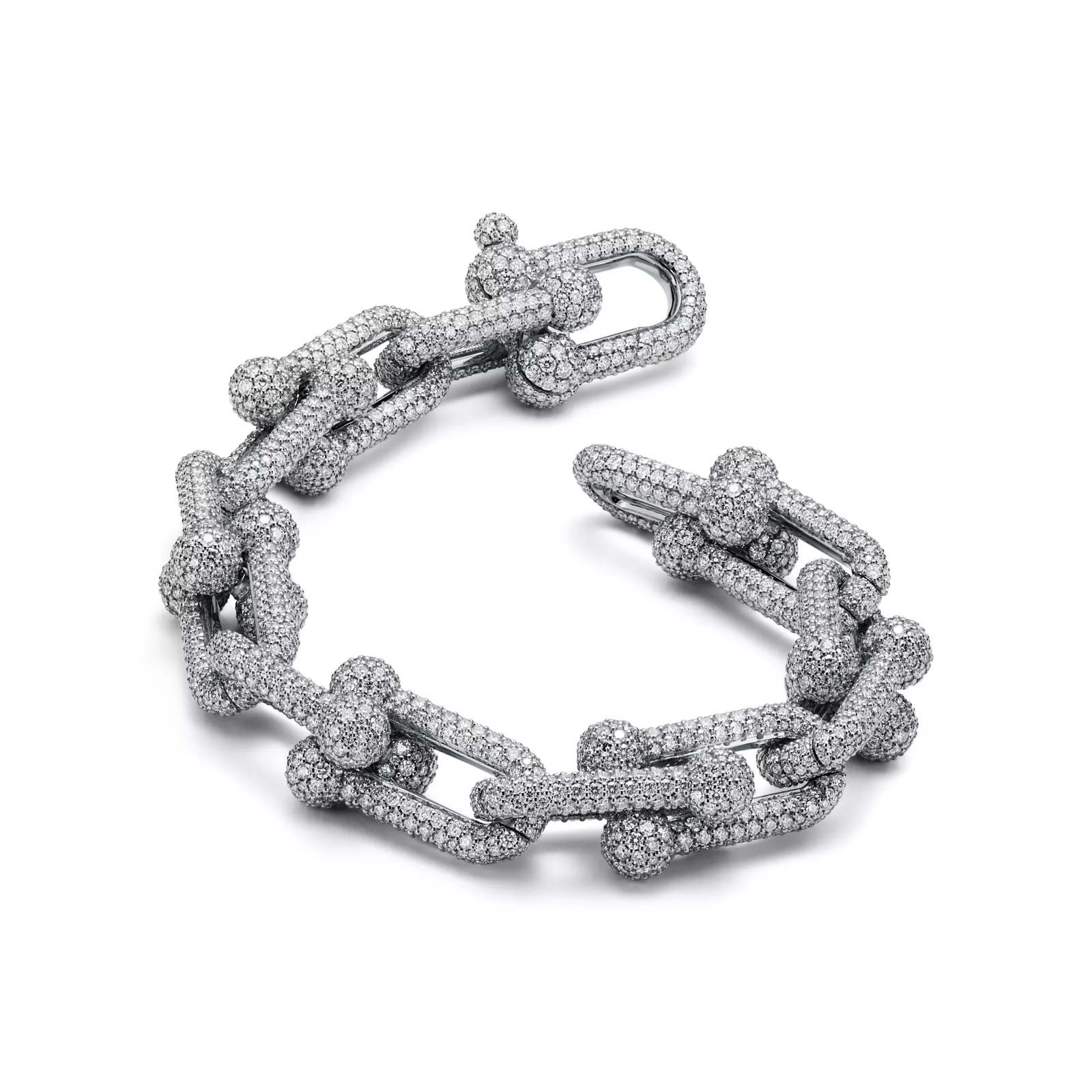 Large Link Bracelet in White Gold with Pave Diamonds