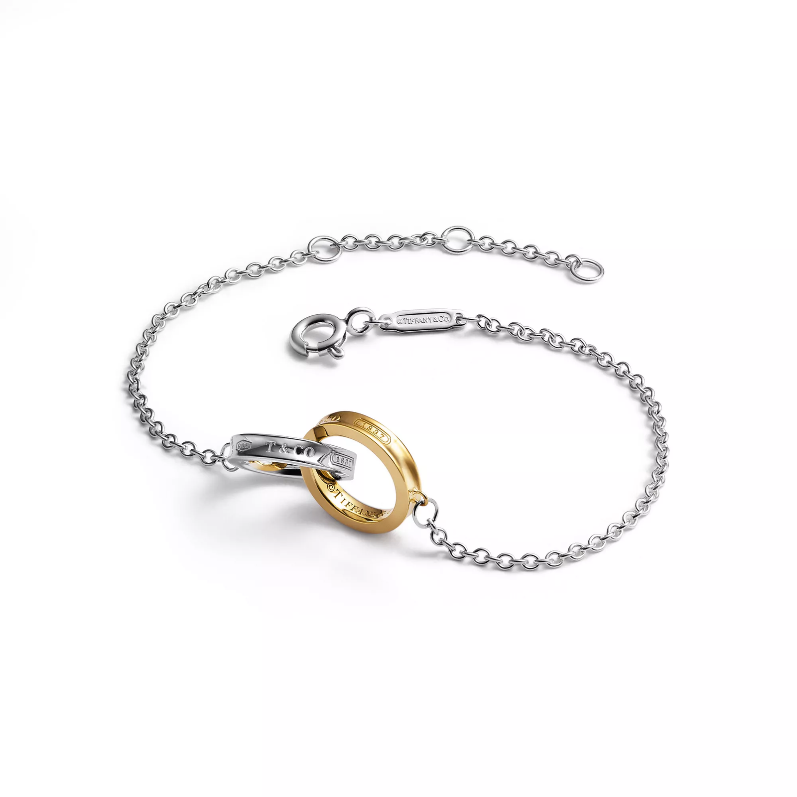 Interlocking Circles Chain Bracelet in Sterling Silver and Yellow Gold