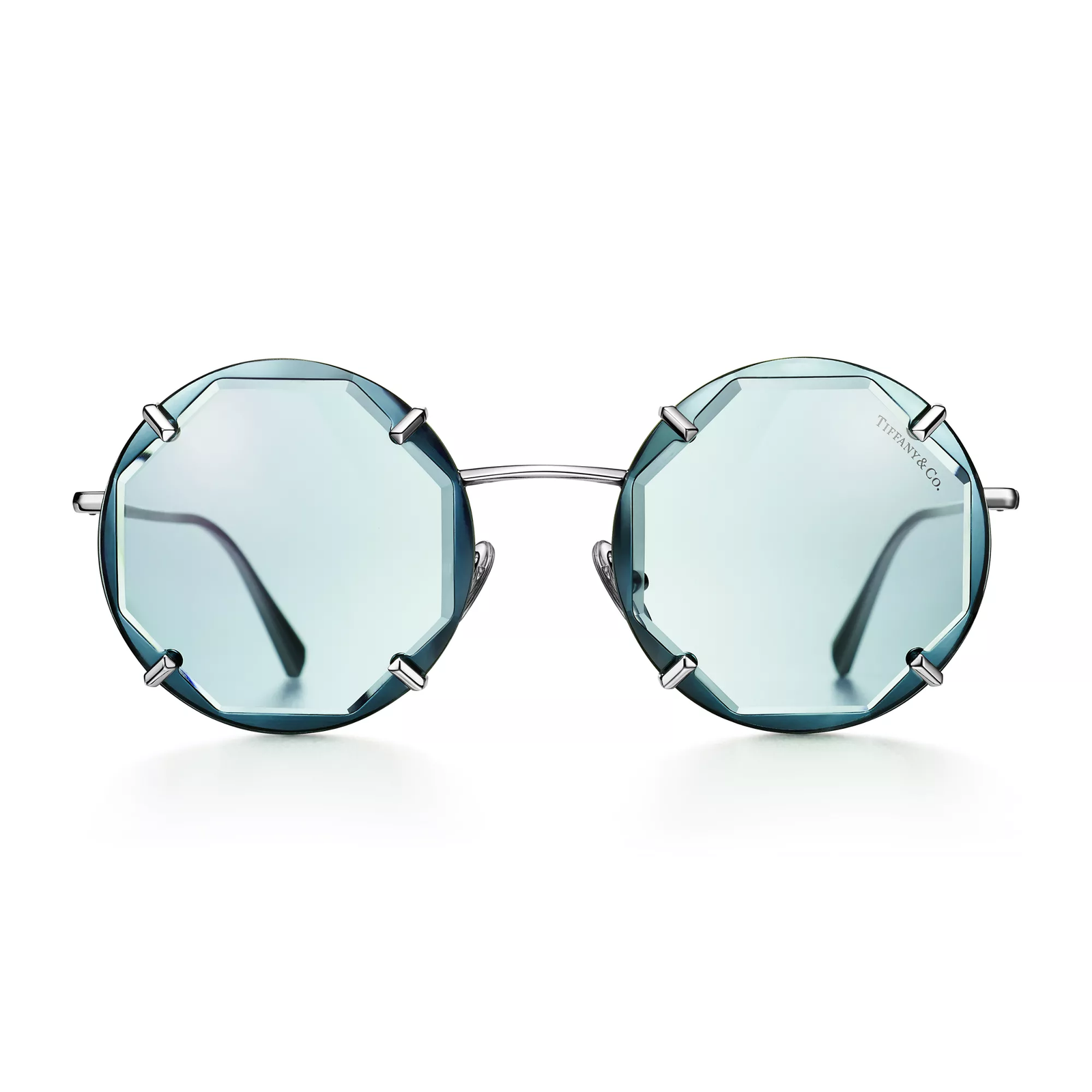 Sunglasses in Silver-colored Metal with Tiffany Blue Lenses