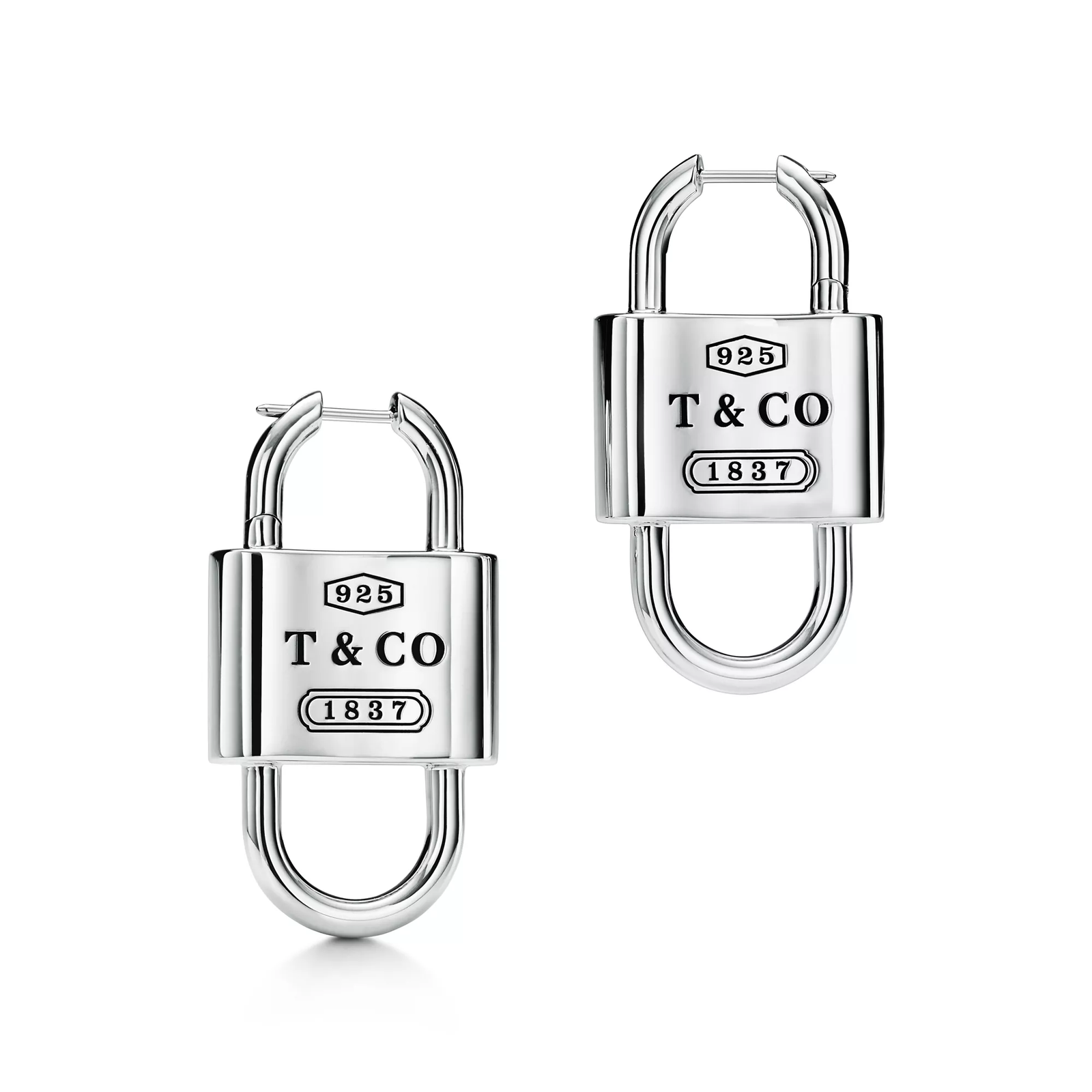 Large Double Lock Drop Earrings in Sterling Silver